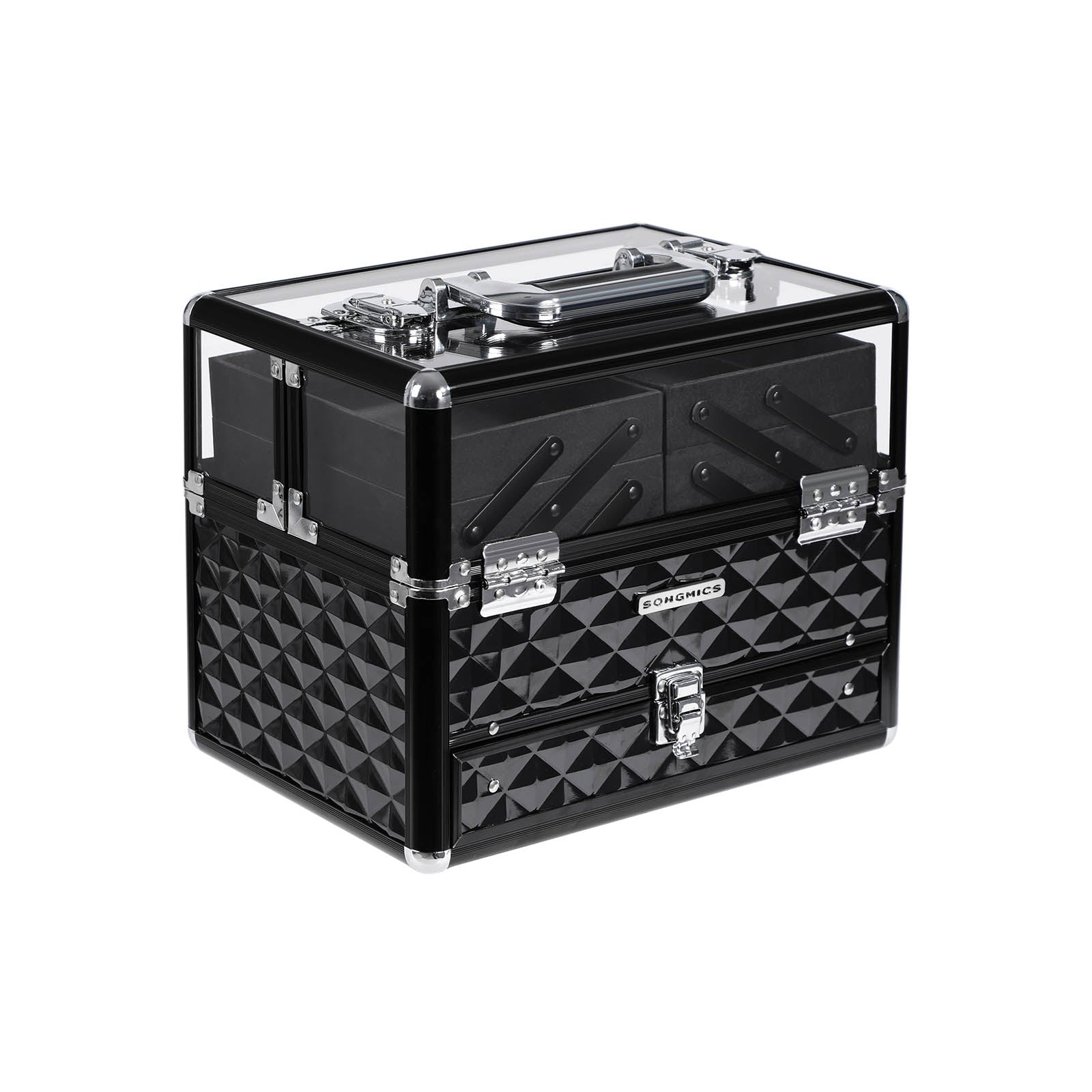 Deluxe Makeup Case - Acrylic - Black - Professional Organiser with Pull-Out Tray