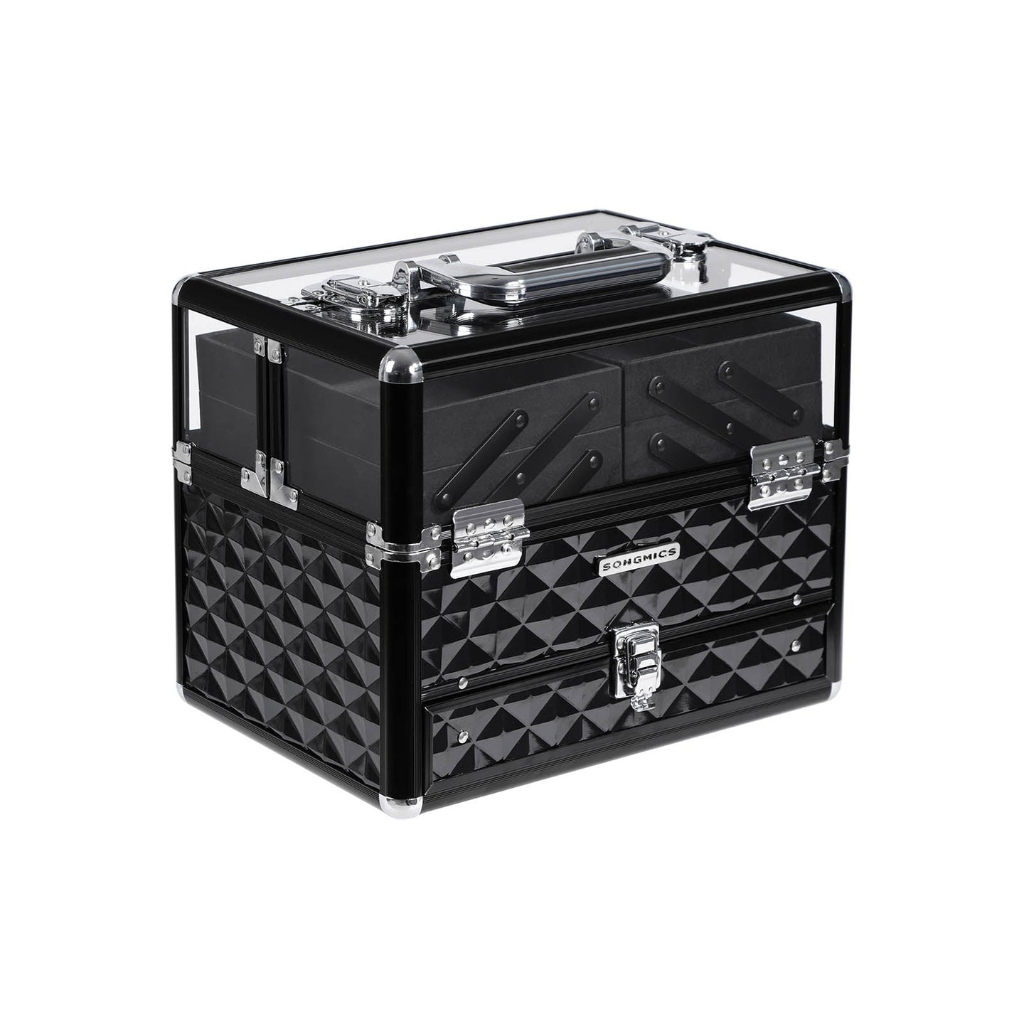 Deluxe Makeup Case - Acrylic - Black - Professional Organiser with Pull-Out Tray