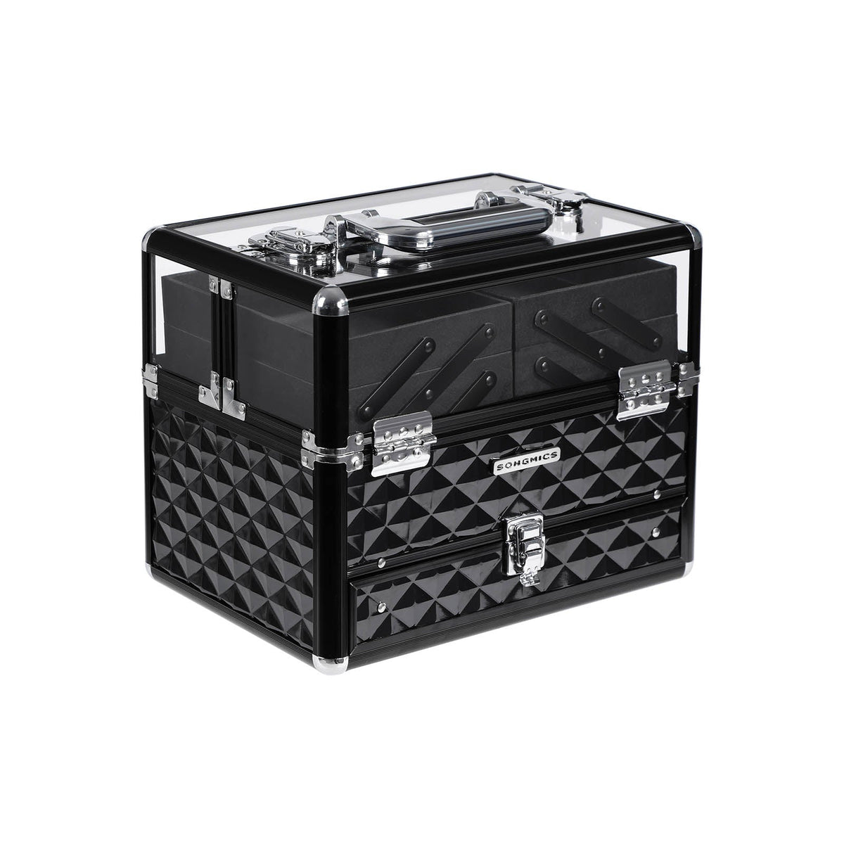 Deluxe Makeup Case - Acrylic - Black - Professional Organiser with Pull-Out Tray