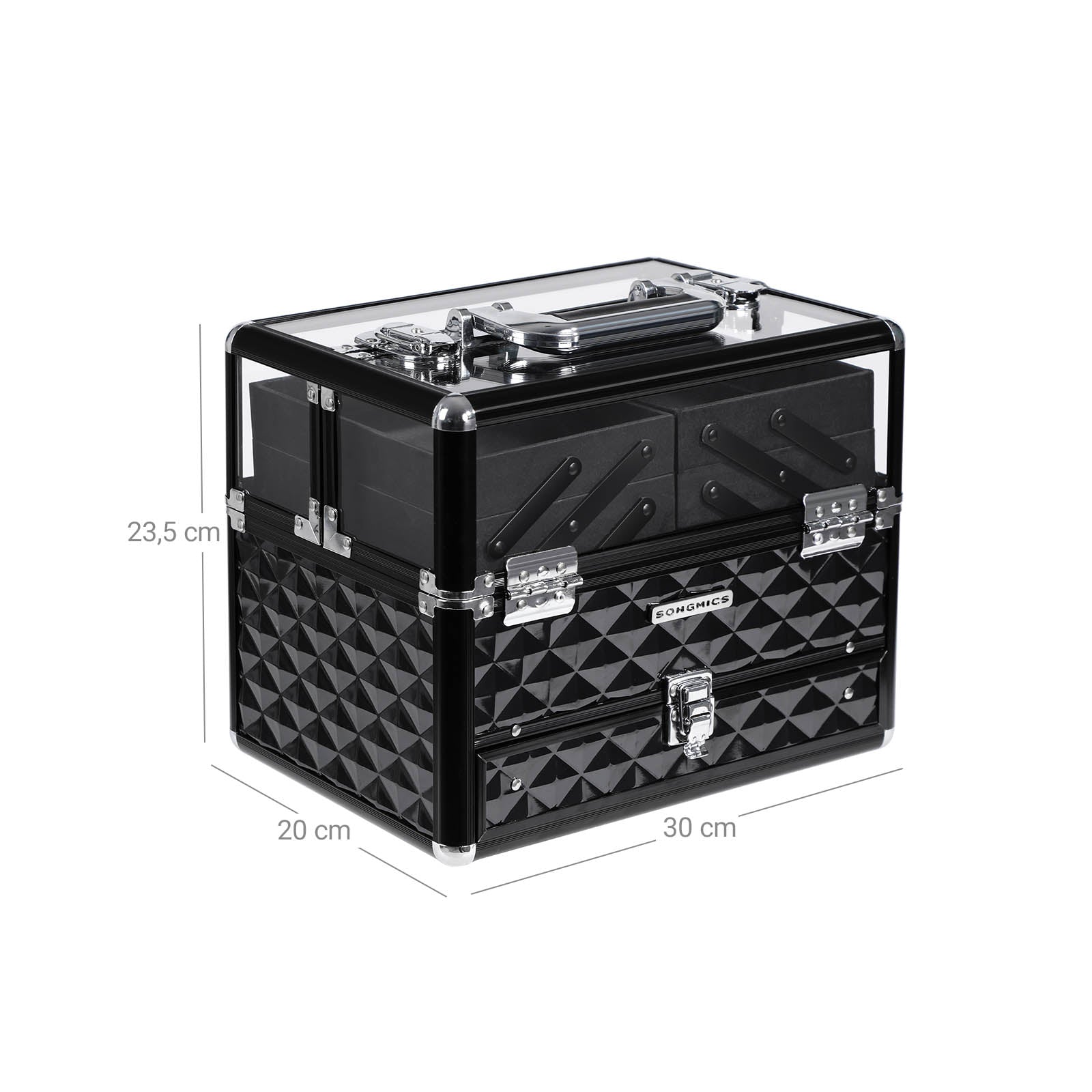 Deluxe Makeup Case - Acrylic - Black - Professional Organiser with Pull-Out Tray