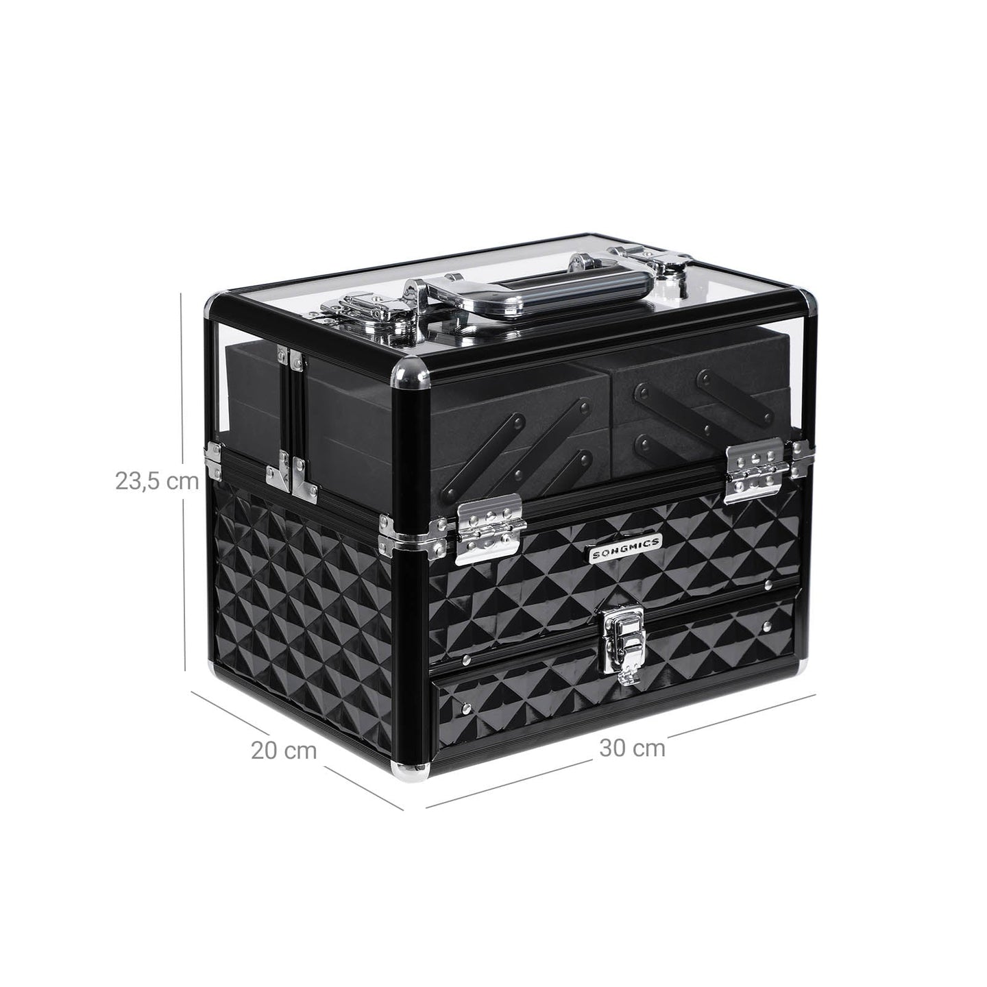 Deluxe Makeup Case - Acrylic - Black - Professional Organiser with Pull-Out Tray