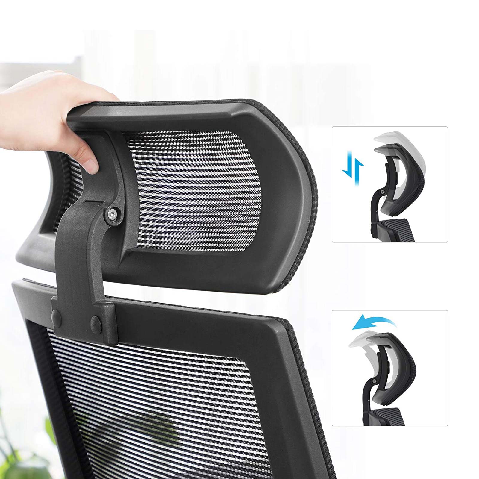 Mesh Office Chair - Mesh Fabric - Black - Ergonomic with Adjustable Lumbar Support and Headrest