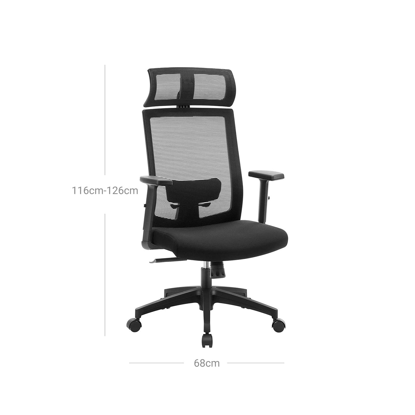 Mesh Office Chair - Mesh Fabric - Black - Ergonomic with Adjustable Lumbar Support and Headrest