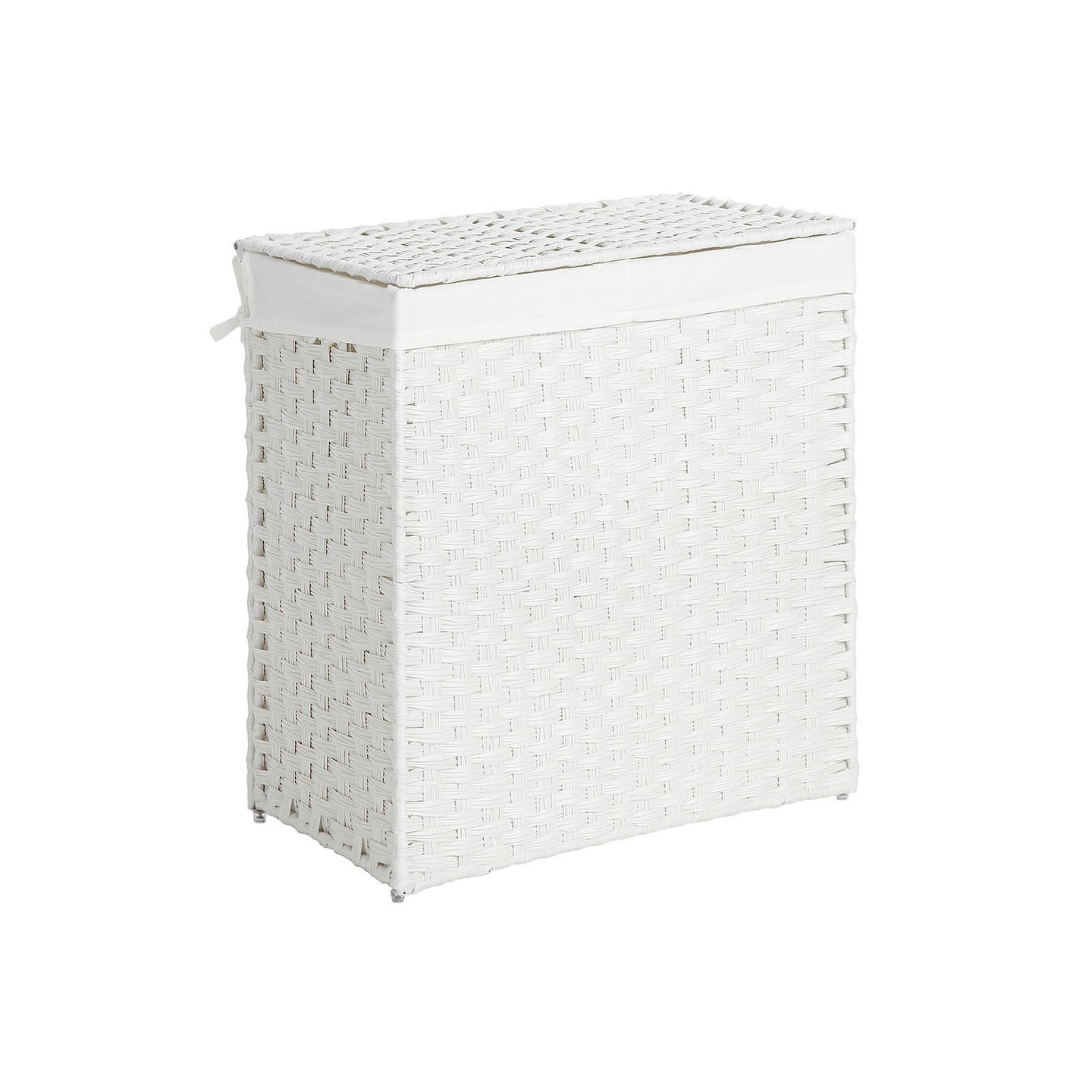 Divided Laundry Basket - Synthetic Rattan - Natural - Foldable with Lid and Removable Liner