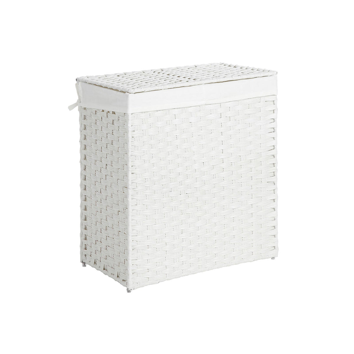 Divided Laundry Basket - Synthetic Rattan - Natural - Foldable with Lid and Removable Liner