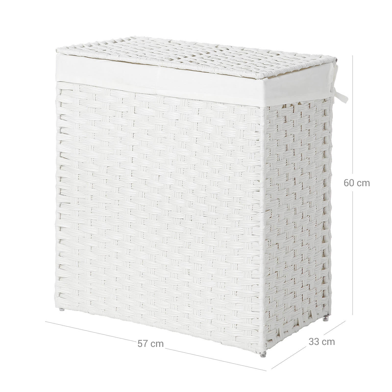Divided Laundry Basket - Synthetic Rattan - Natural - Foldable with Lid and Removable Liner
