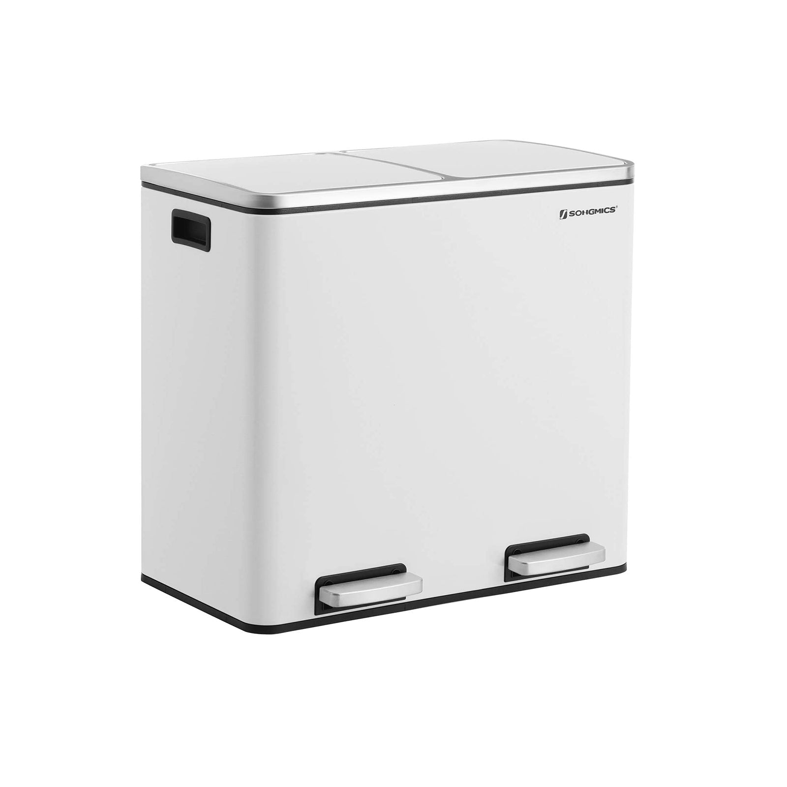 Double Compartment Trash Can - Plastic - White - Soft-Close Lids and Pedals