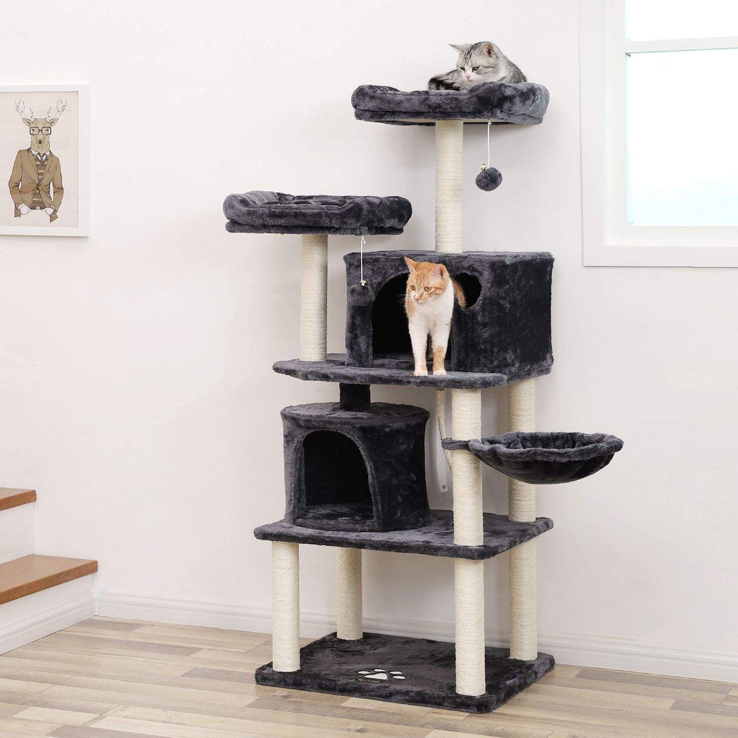 Cat Tree - Engineered Wood - Smoky Grey - Multi-Level with Scratching Posts