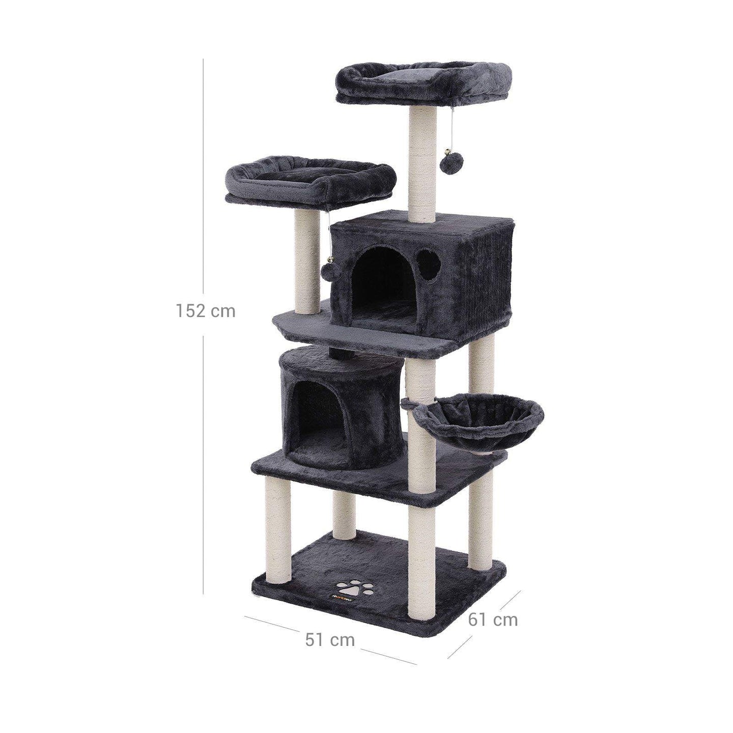 Cat Tree - Engineered Wood - Smoky Grey - Multi-Level with Scratching Posts