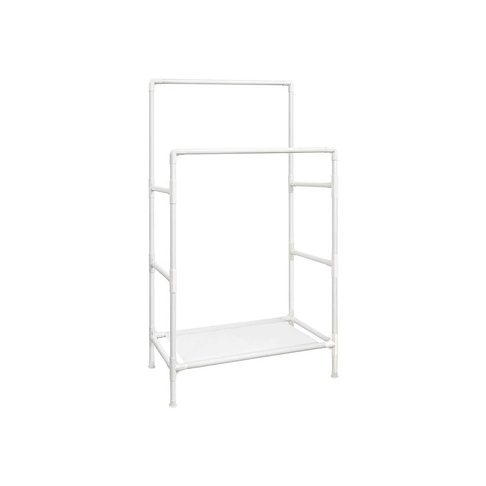 Double Rails Clothes Rack - Metal - White - Max Load 55 kg with Storage Shelf