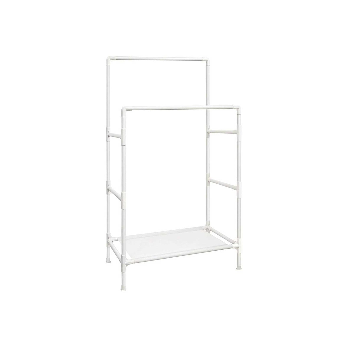 Double Rails Clothes Rack - Metal - White - Max Load 55 kg with Storage Shelf