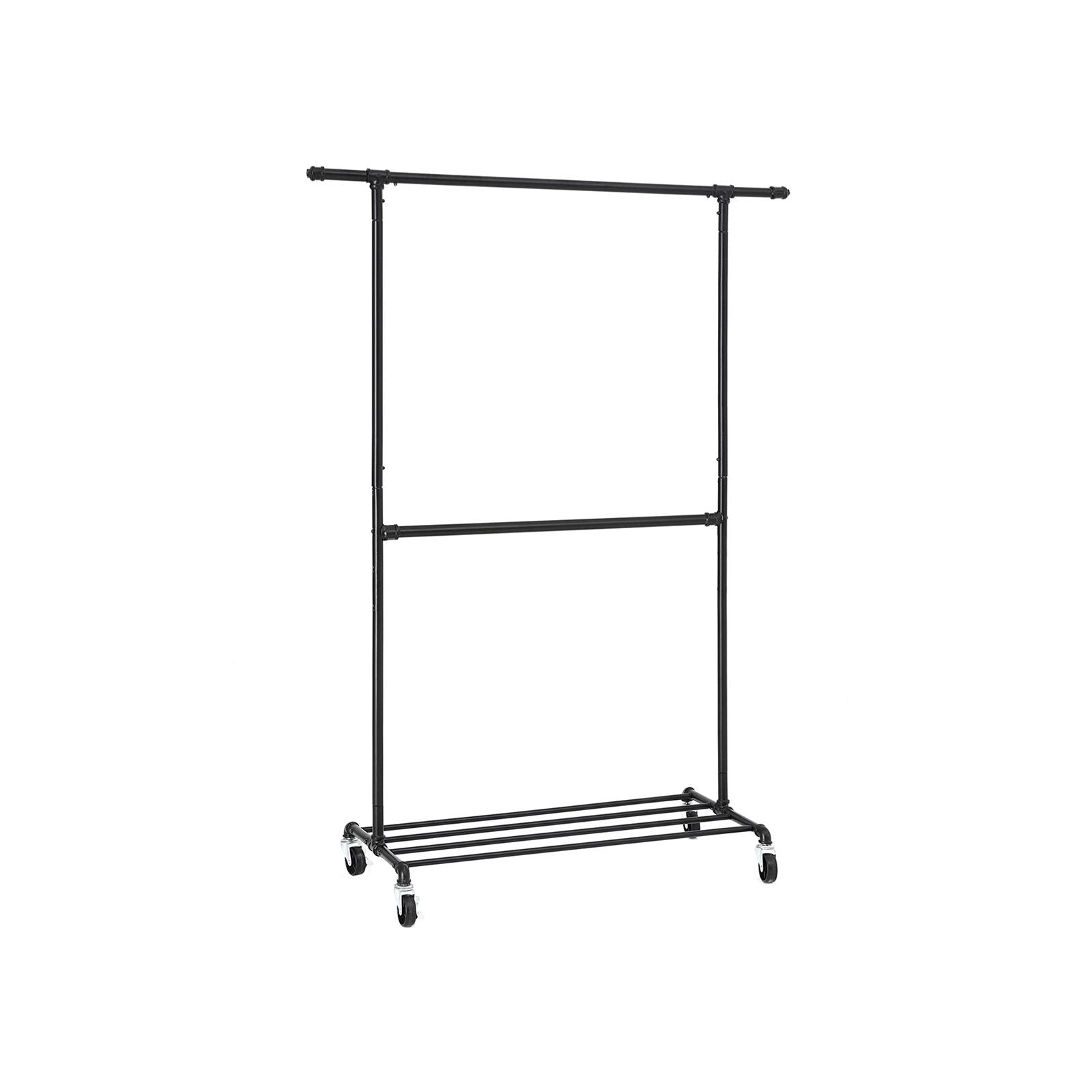 Double Rod Garment Rack - Metal - Black - 110 Kg Capacity