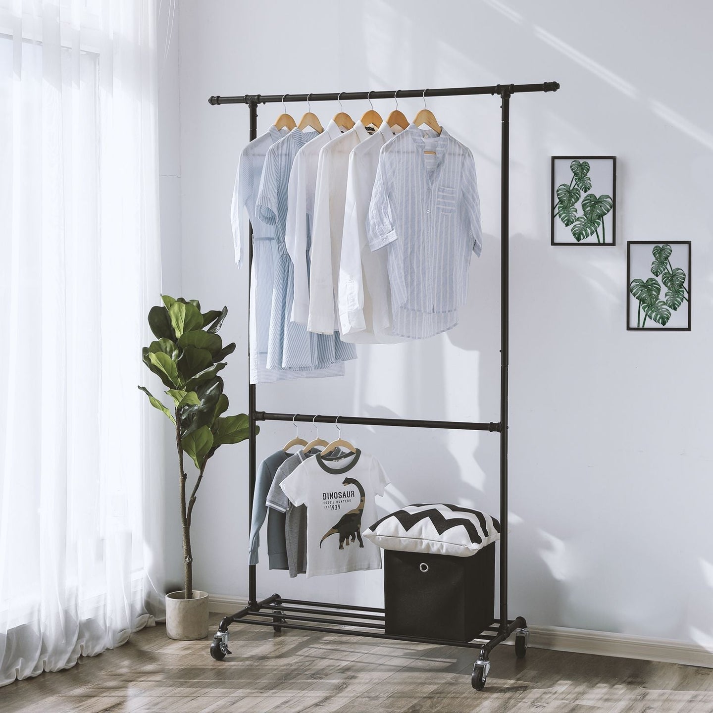 Double Rod Garment Rack - Metal - Black - 110 Kg Capacity