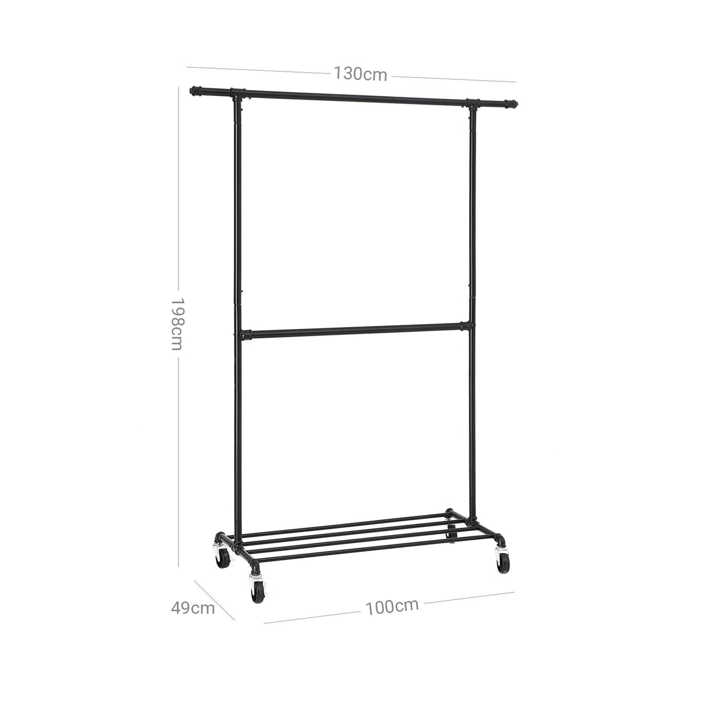 Double Rod Garment Rack - Metal - Black - 110 Kg Capacity