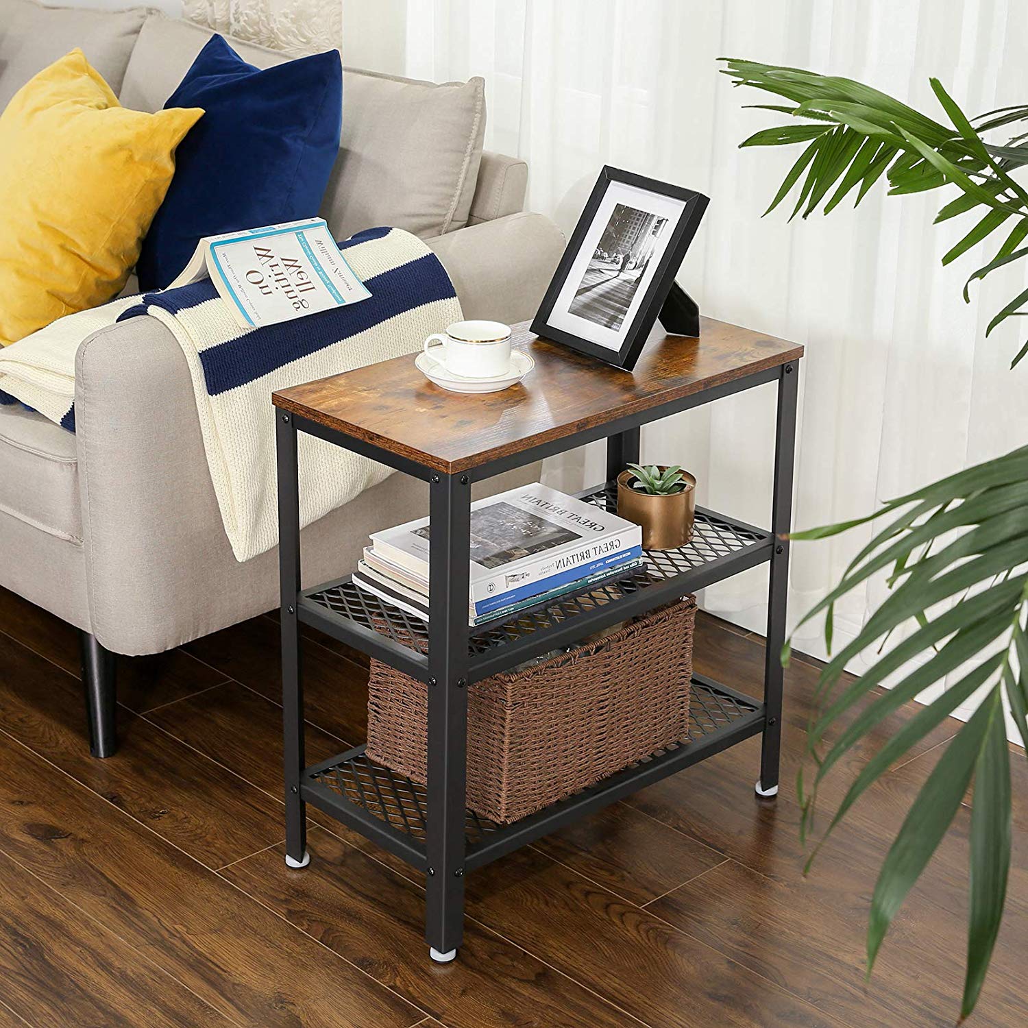 Side Table - Metal - Rustic Brown - Double Mesh Shelves