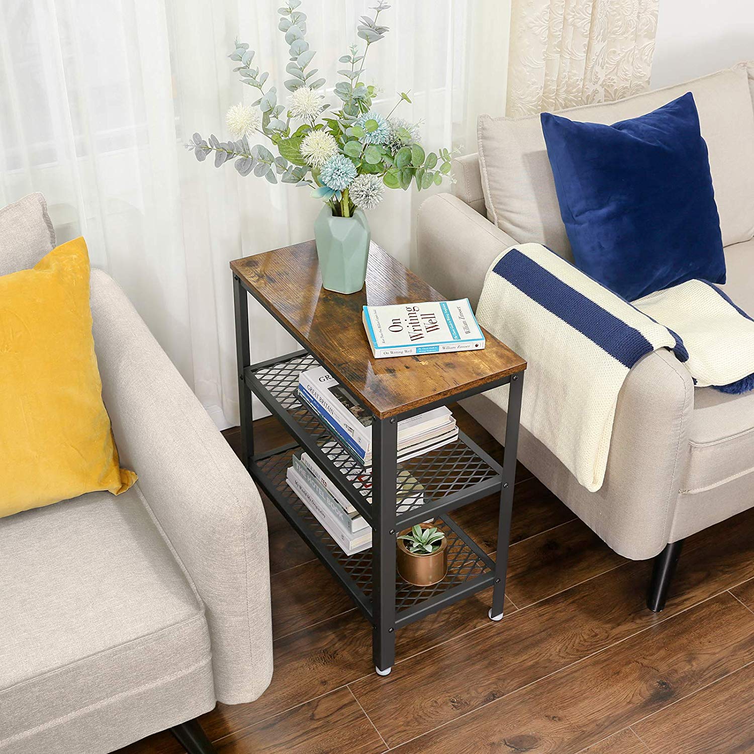 Side Table - Metal - Rustic Brown - Double Mesh Shelves