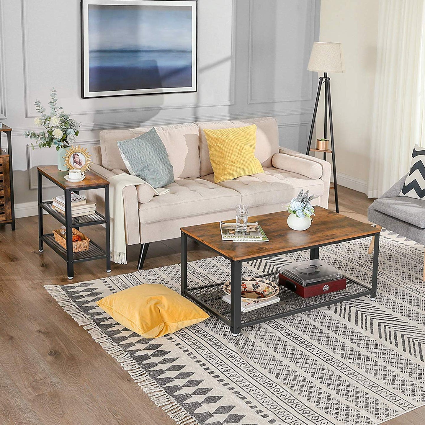 Side Table - Metal - Rustic Brown - Double Mesh Shelves