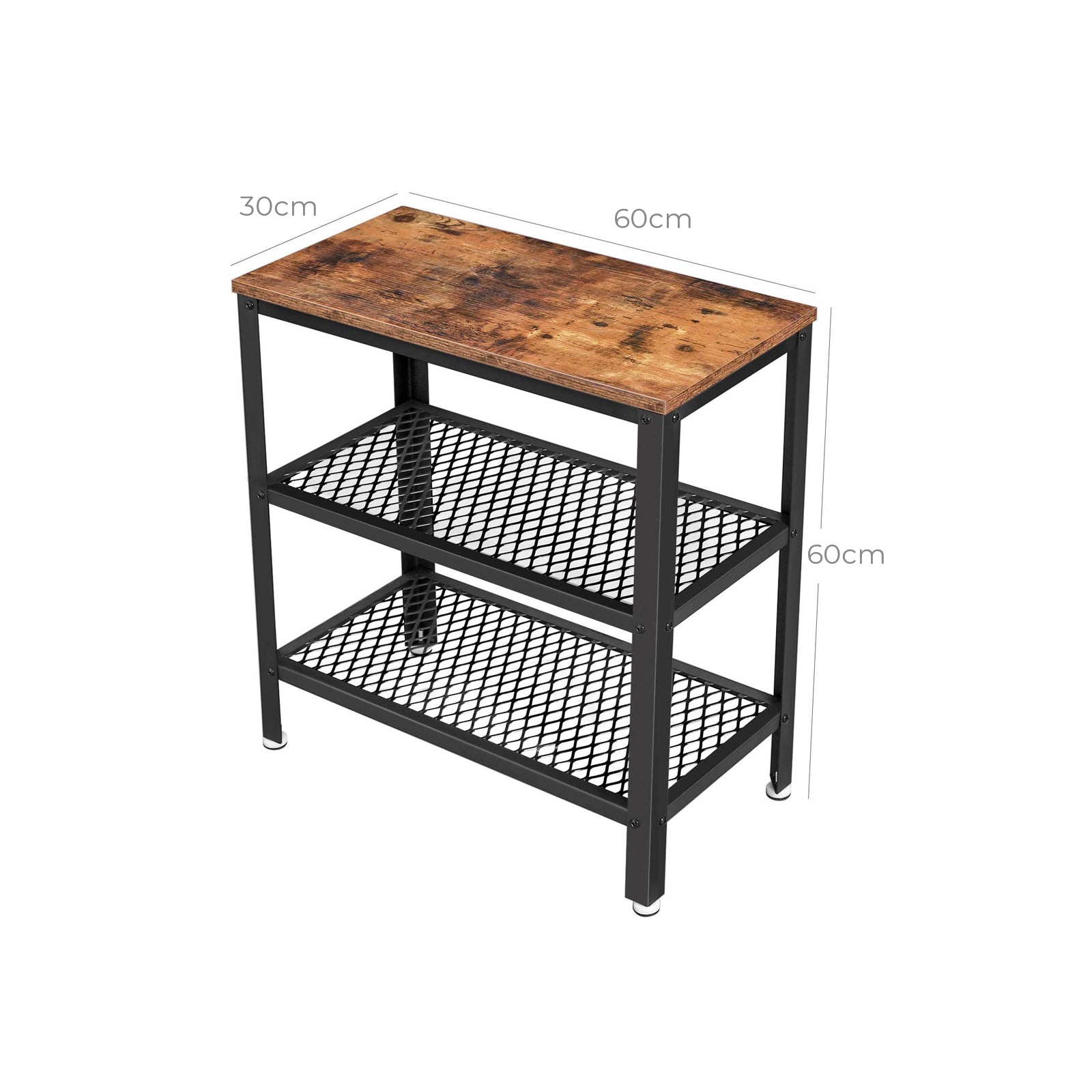 Side Table - Metal - Rustic Brown - Double Mesh Shelves