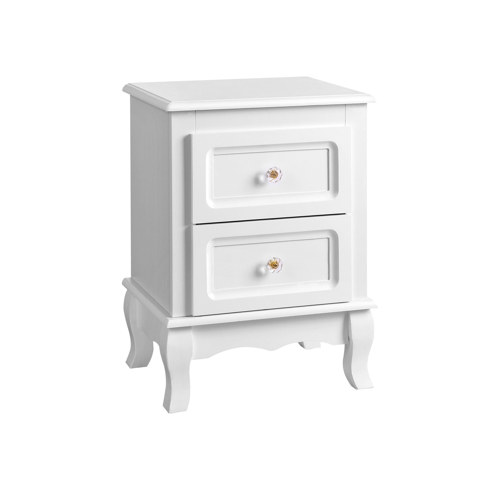 Bedside Table - Spacious with 2 Drawers - White - Wooden