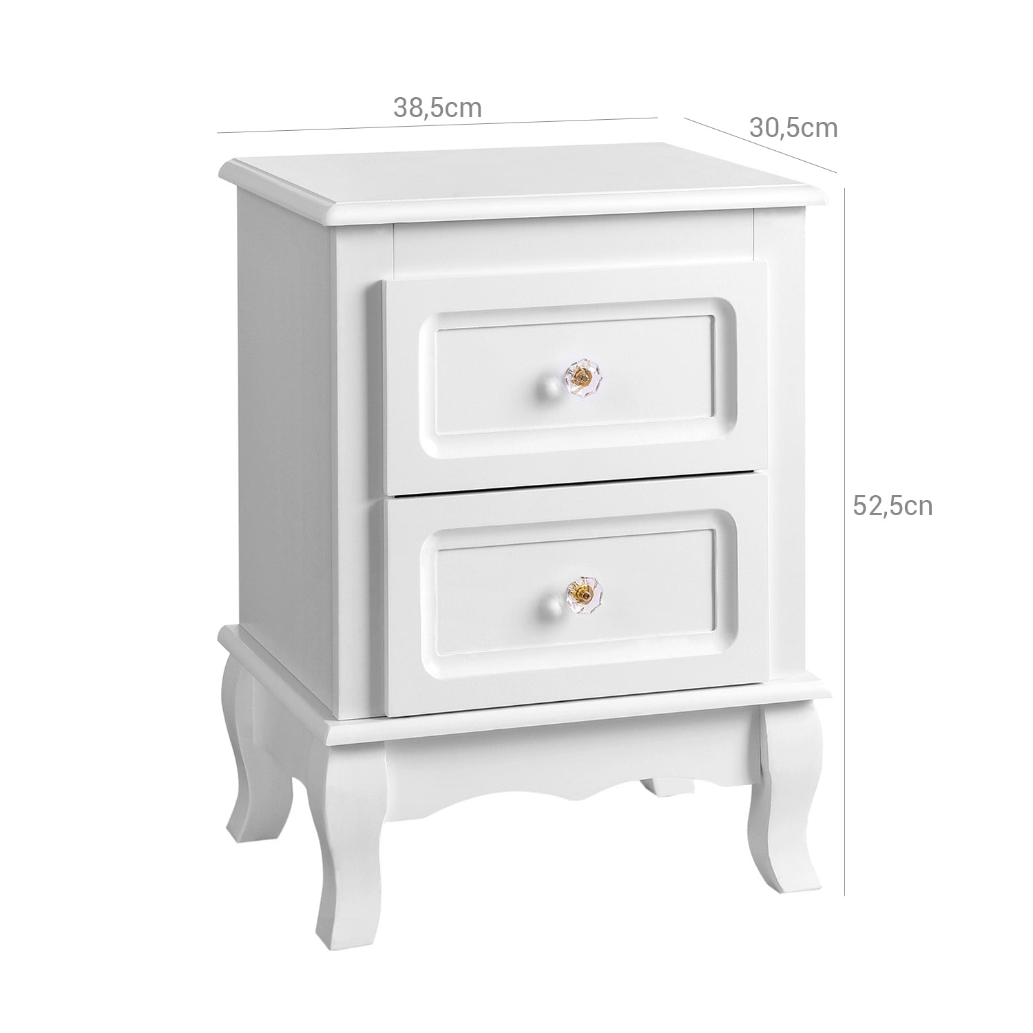 Bedside Table - Spacious with 2 Drawers - White - Wooden