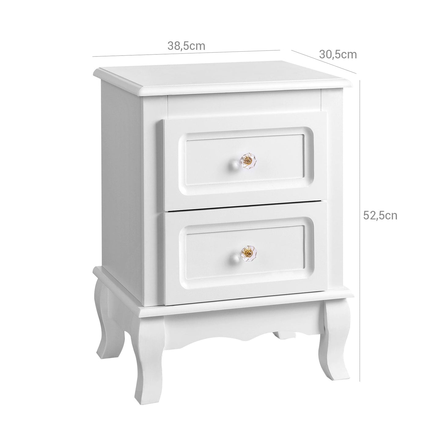 Bedside Table - Spacious with 2 Drawers - White - Wooden