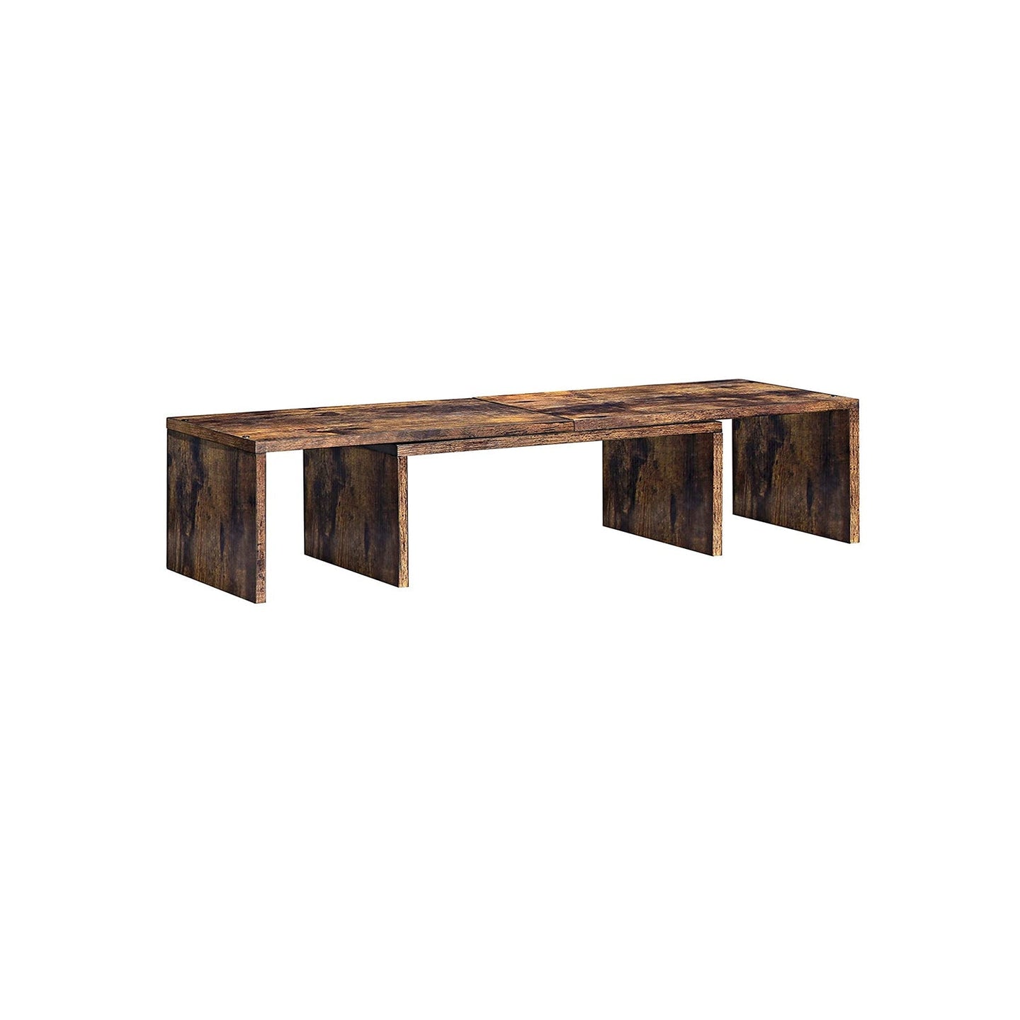 Dual Monitor Riser - Wood - Rustic Brown - Adjustable with 3 Shelves