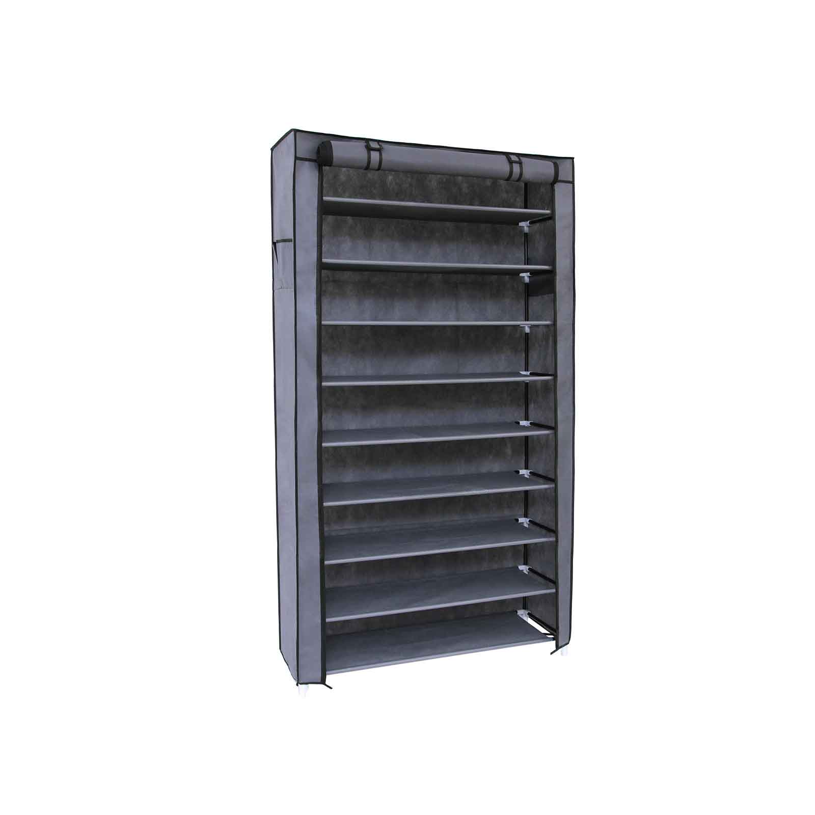 Shoe Rack - Fabric - Black - 10-Tier with Dustproof Cover