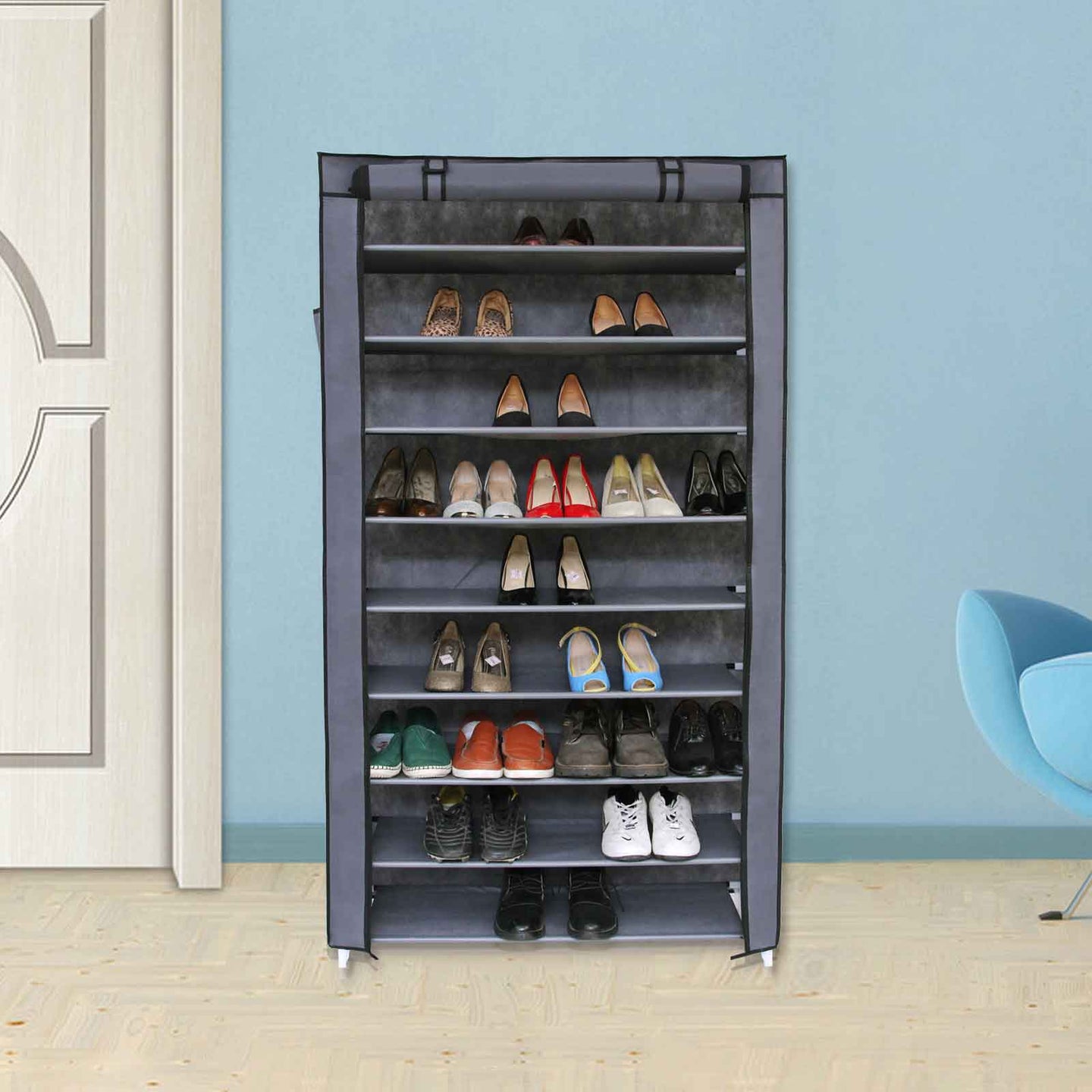 Shoe Rack - Fabric - Black - 10-Tier with Dustproof Cover