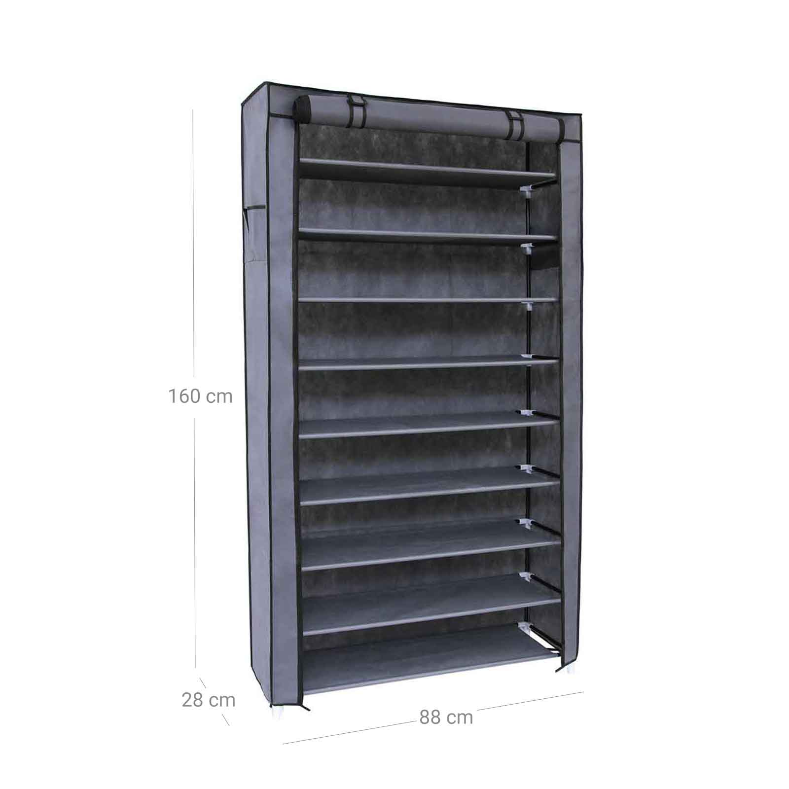 Shoe Rack - Fabric - Black - 10-Tier with Dustproof Cover