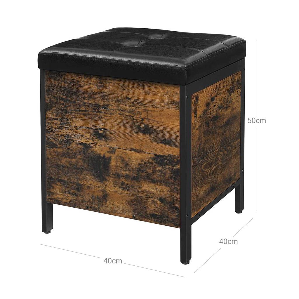 Bedroom Bench - Synthetic Leather - Rustic Brown and Black - Upholstered Seat with Storage