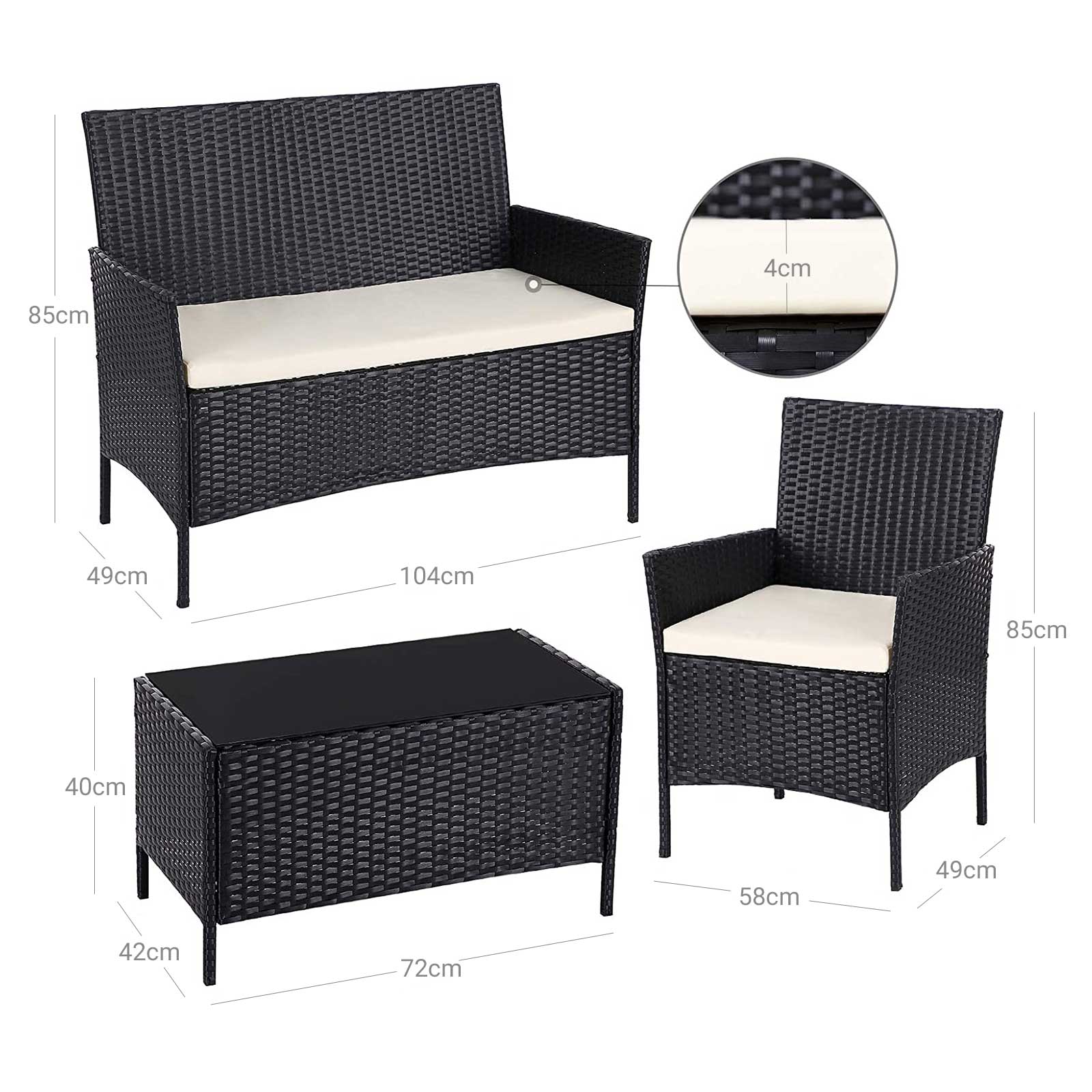 Garden Furniture Set - Black and Beige - Polyrattan