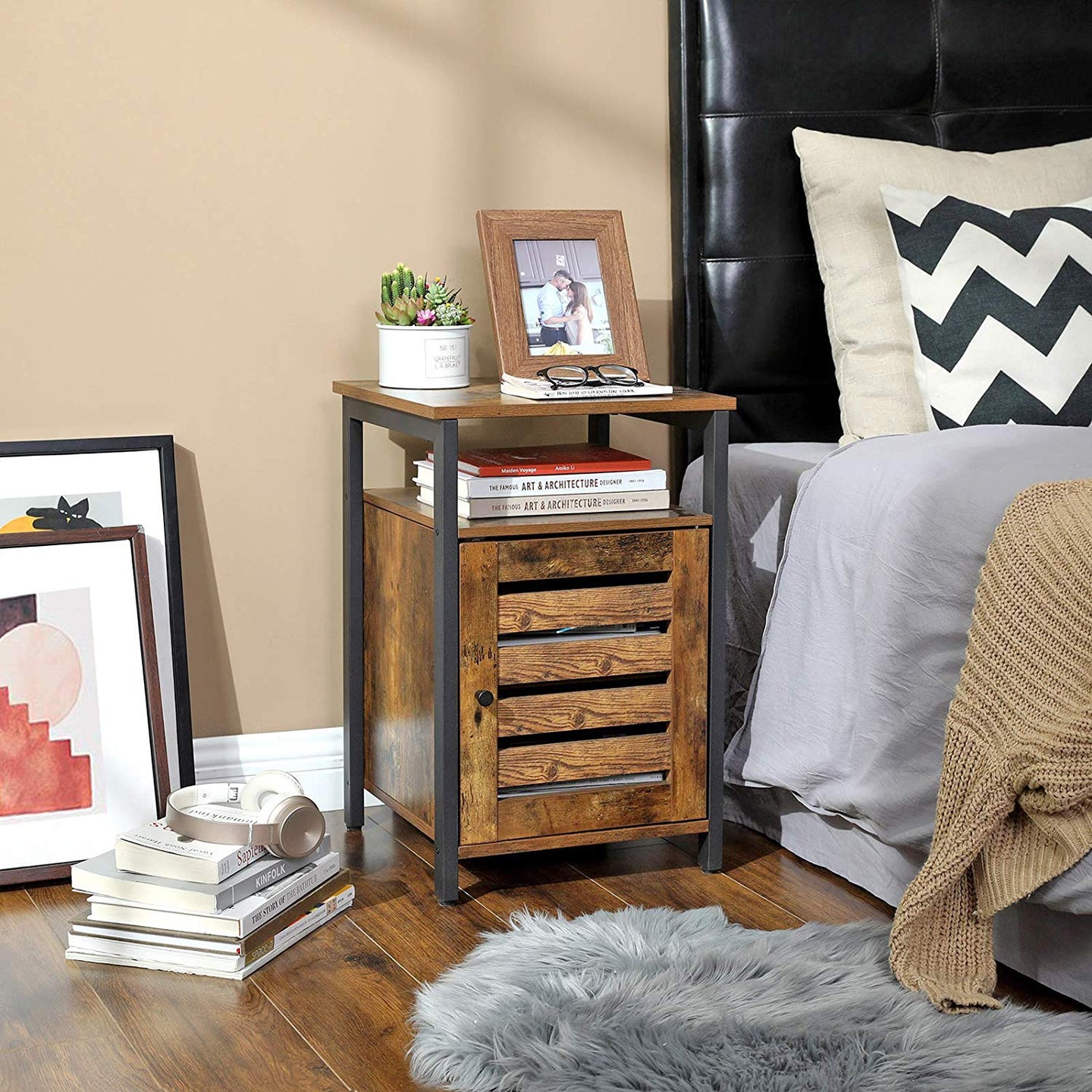 End Table - Metal Frame - Rustic Brown - Adjustable Shelf