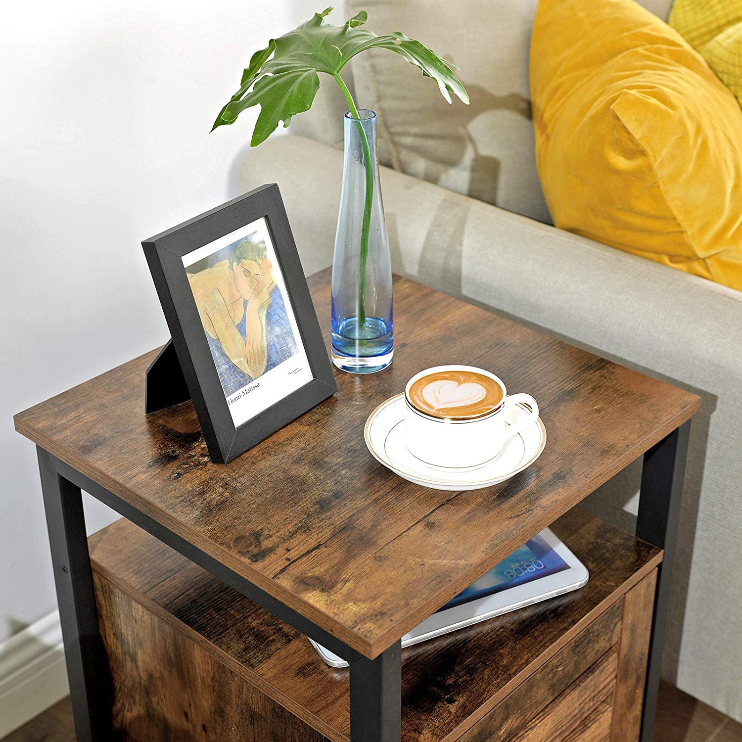 End Table - Metal Frame - Rustic Brown - Adjustable Shelf