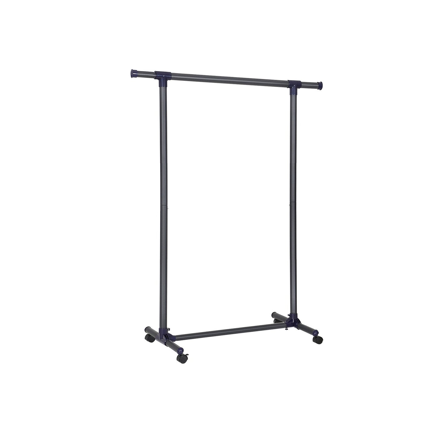 Extendable Garment Rack - Metal - Matte Black and Blue - Rolling Design with Thickened Hanging Rail