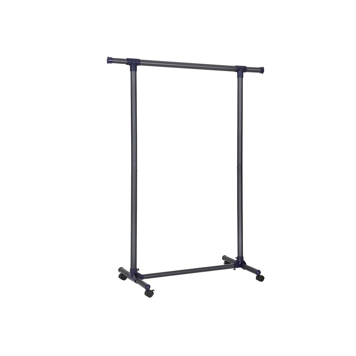 Extendable Garment Rack - Metal - Matte Black and Blue - Rolling Design with Thickened Hanging Rail