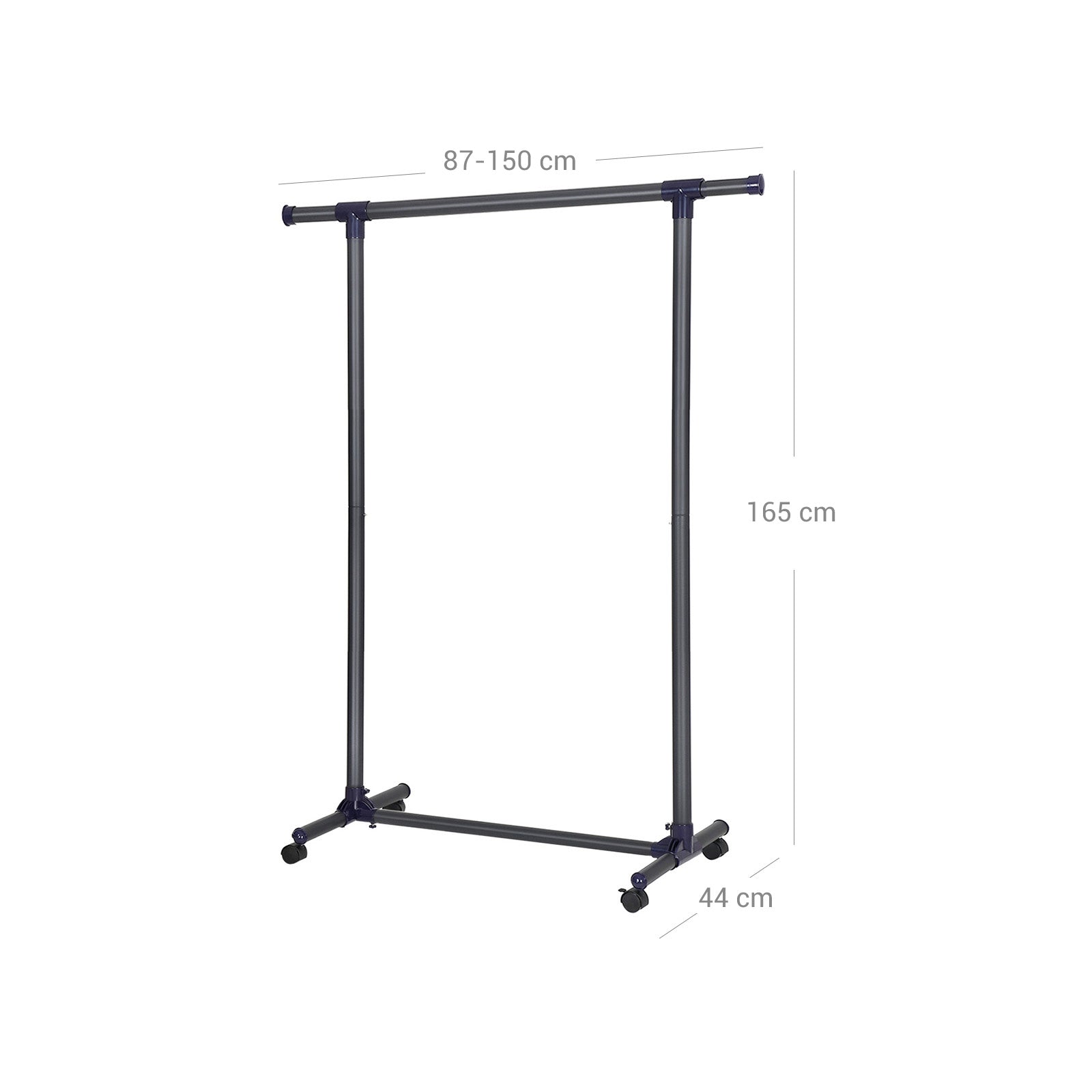 Extendable Garment Rack - Metal - Matte Black and Blue - Rolling Design with Thickened Hanging Rail