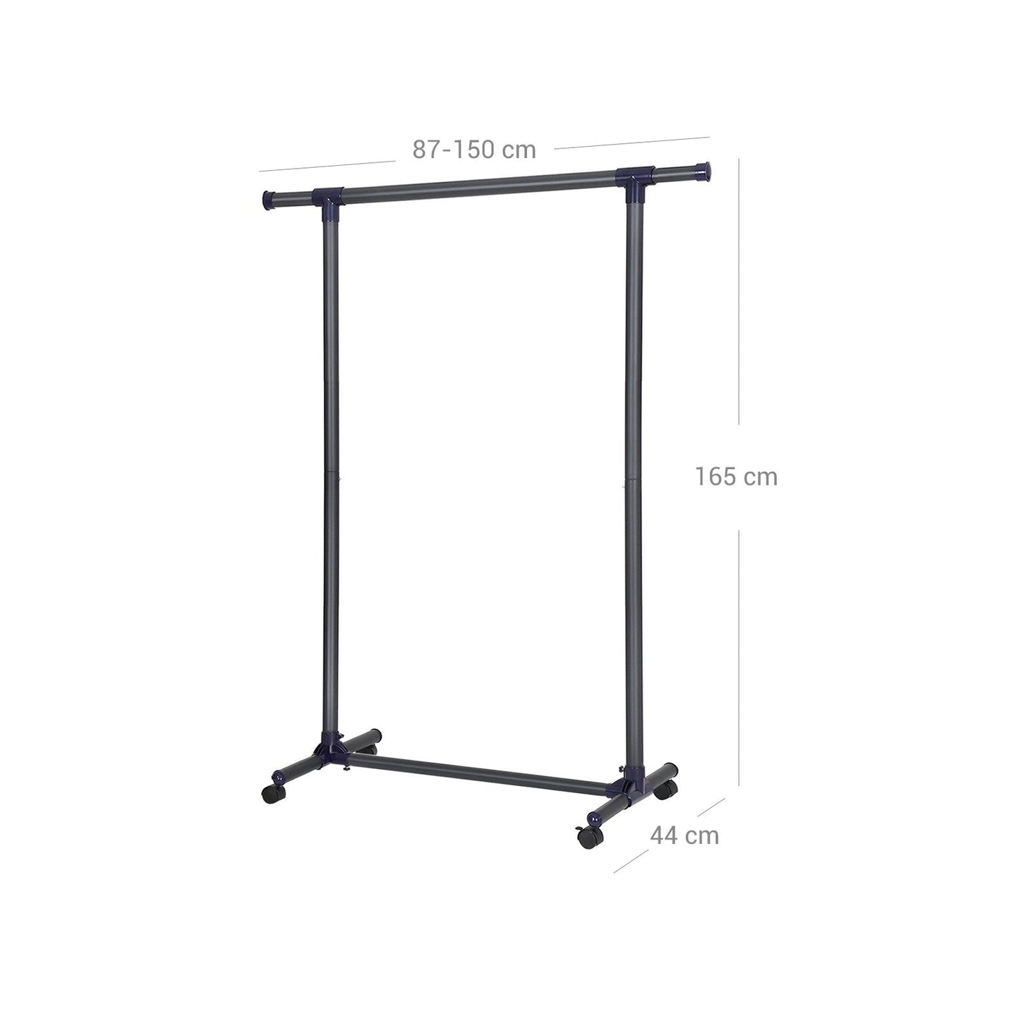 Extendable Garment Rack - Metal - Matte Black and Blue - Rolling Design with Thickened Hanging Rail