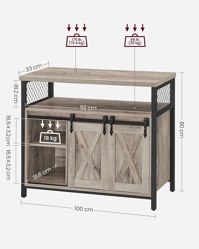 Kitchen Cabinet - Wood - Rustic Brown and Black - 2 Sliding Barn Doors