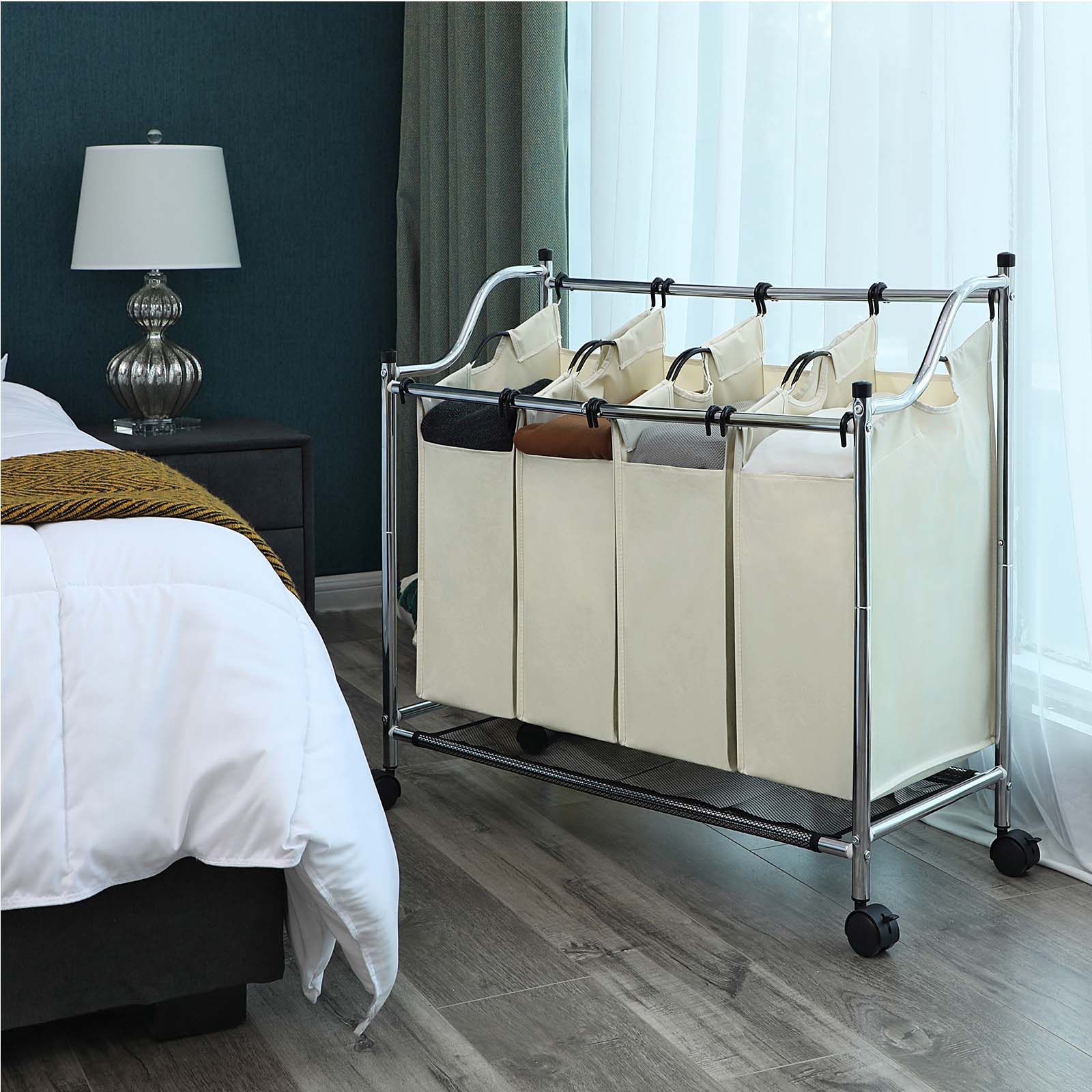 Laundry Cart - Fabric - Black - 4 Removable Bags