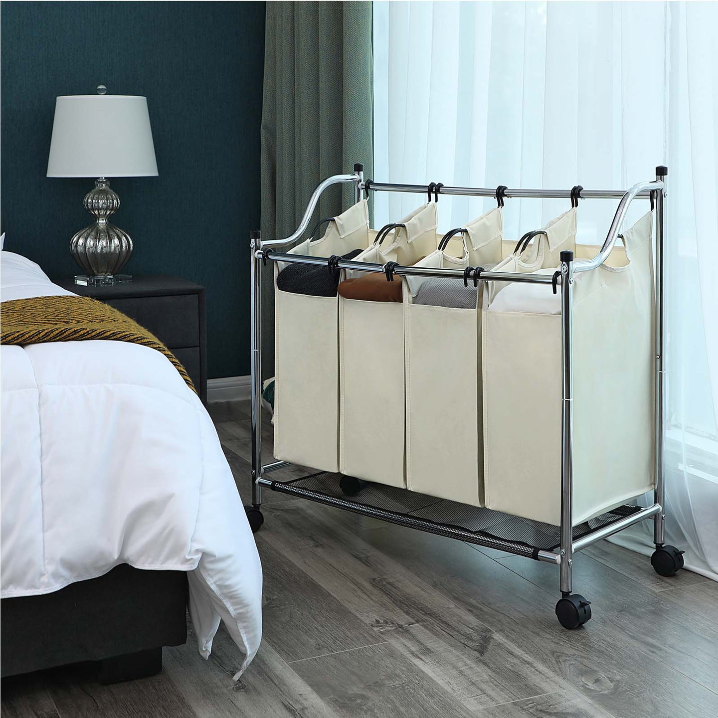 Laundry Cart - Fabric - Black - 4 Removable Bags