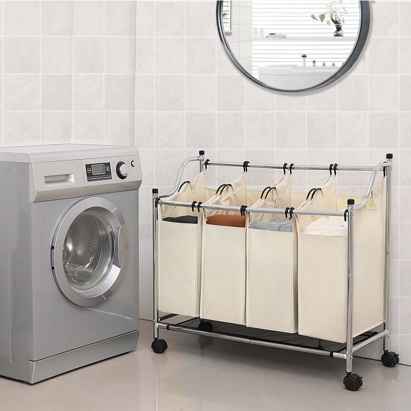 Laundry Cart - Fabric - Black - 4 Removable Bags