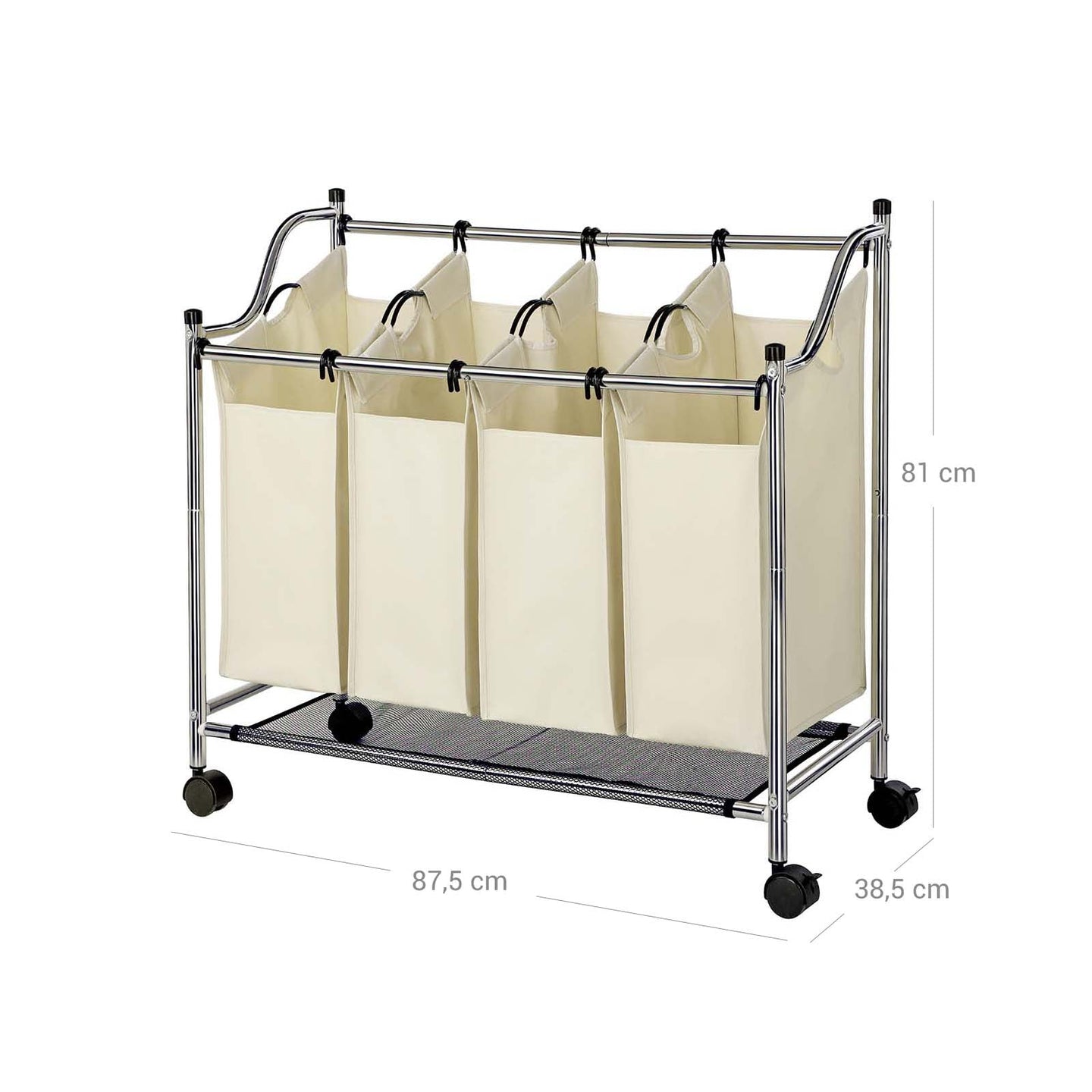 Laundry Cart - Fabric - Black - 4 Removable Bags