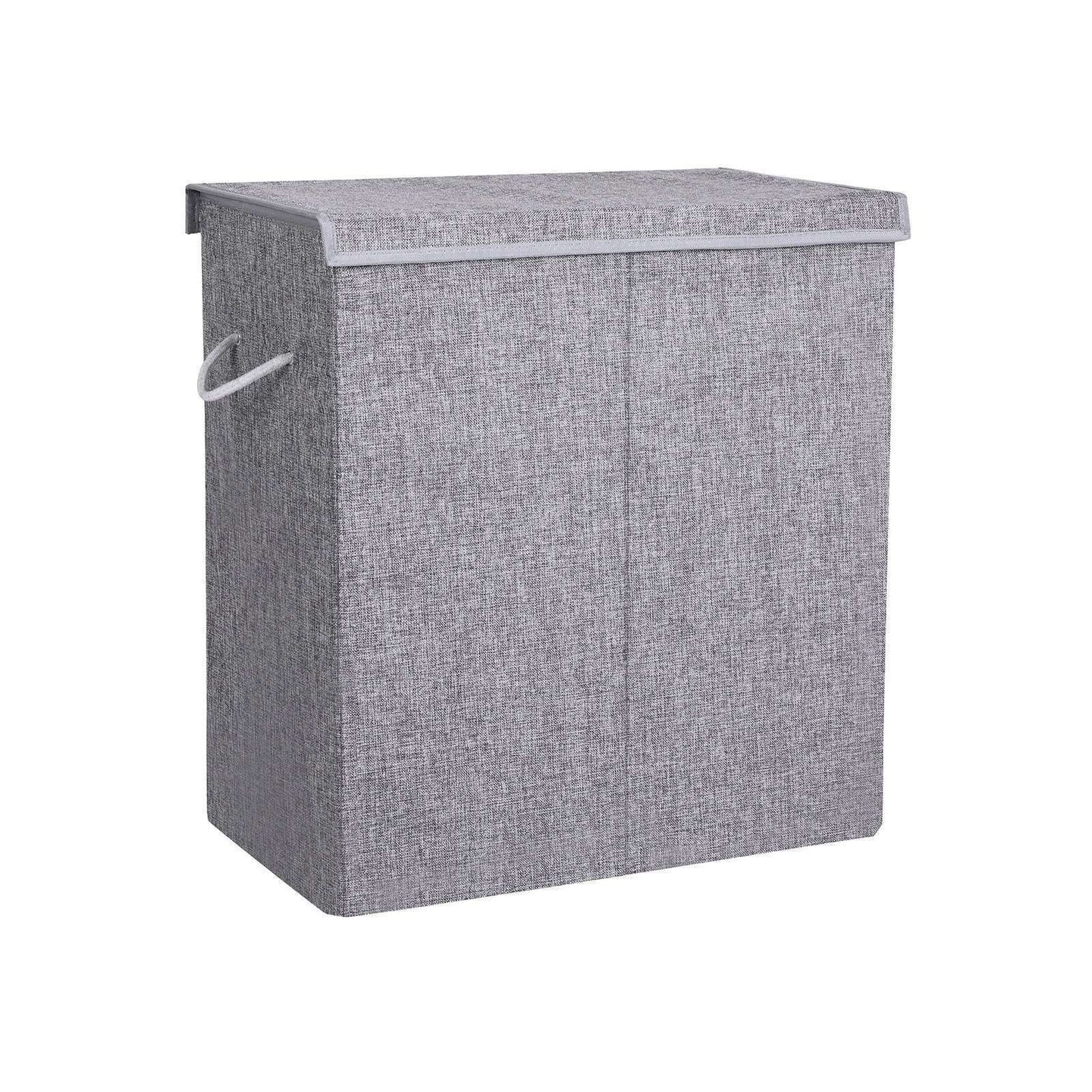 Double Laundry Hamper - Linenette Fabric - Grey - Divided Design with Magnetic Lid and Removable Liner