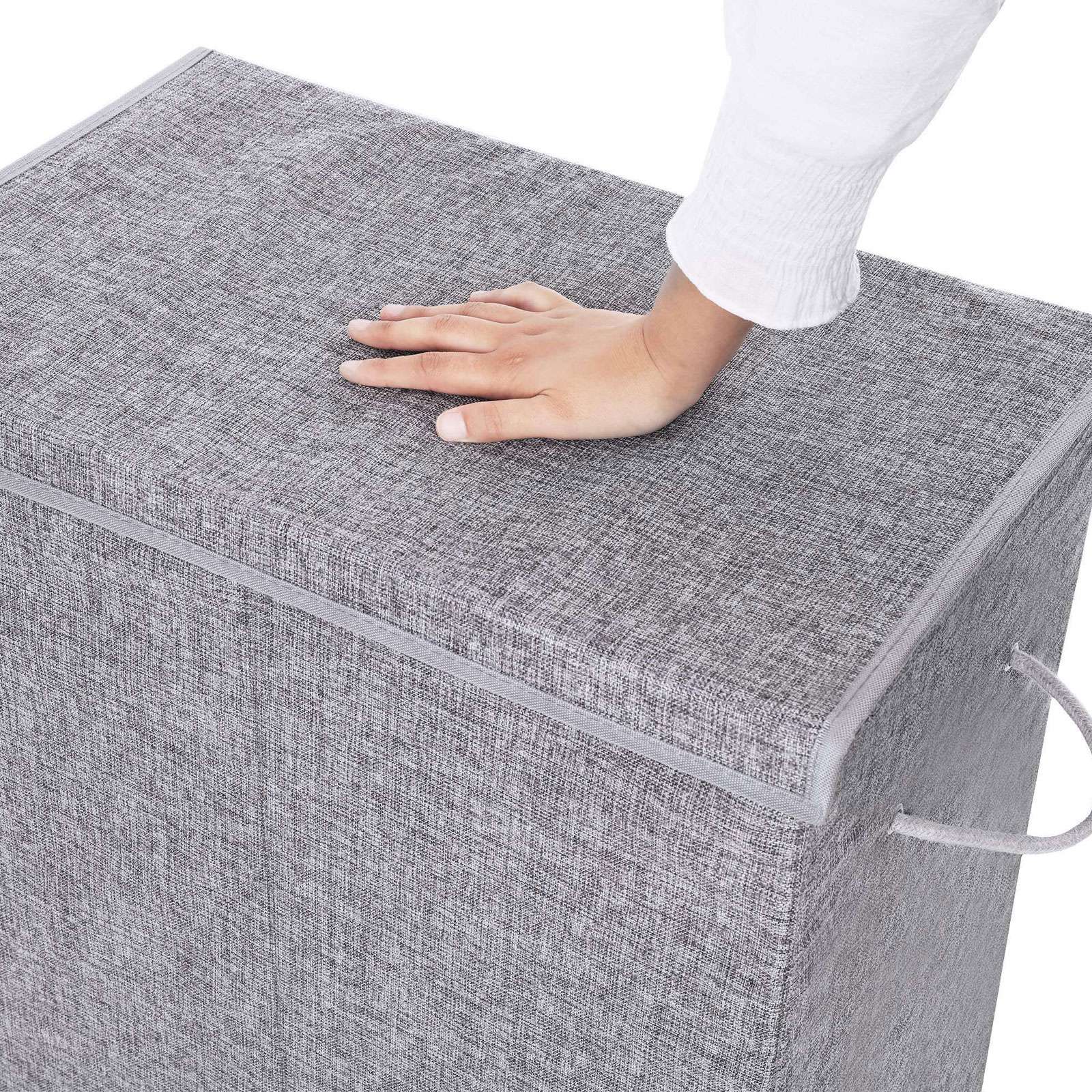 Double Laundry Hamper - Linenette Fabric - Grey - Divided Design with Magnetic Lid and Removable Liner