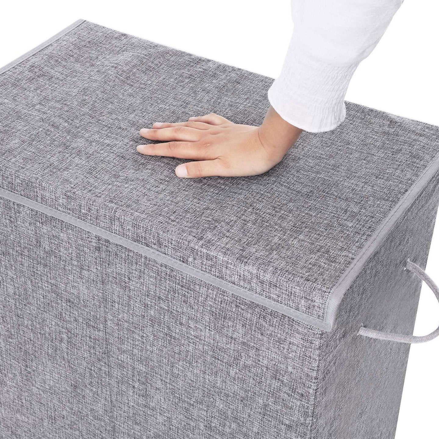 Double Laundry Hamper - Linenette Fabric - Grey - Divided Design with Magnetic Lid and Removable Liner