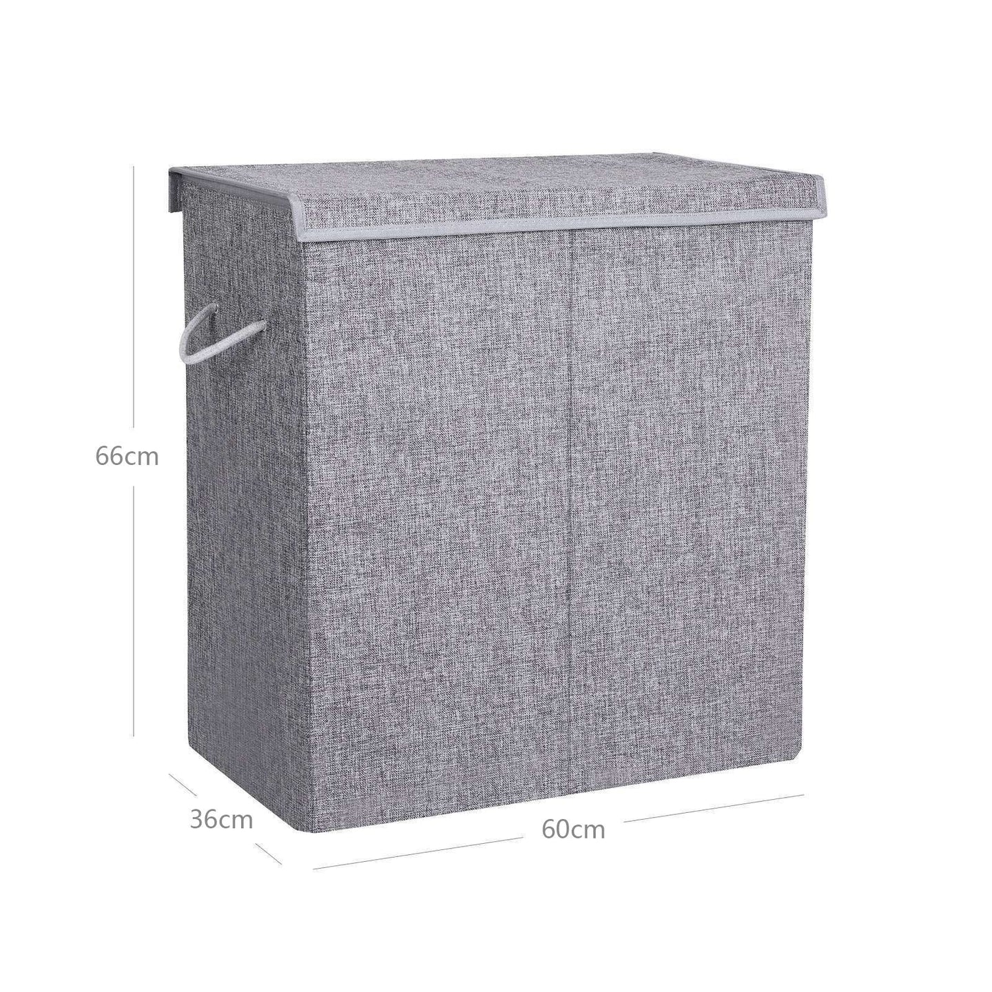 Double Laundry Hamper - Linenette Fabric - Grey - Divided Design with Magnetic Lid and Removable Liner