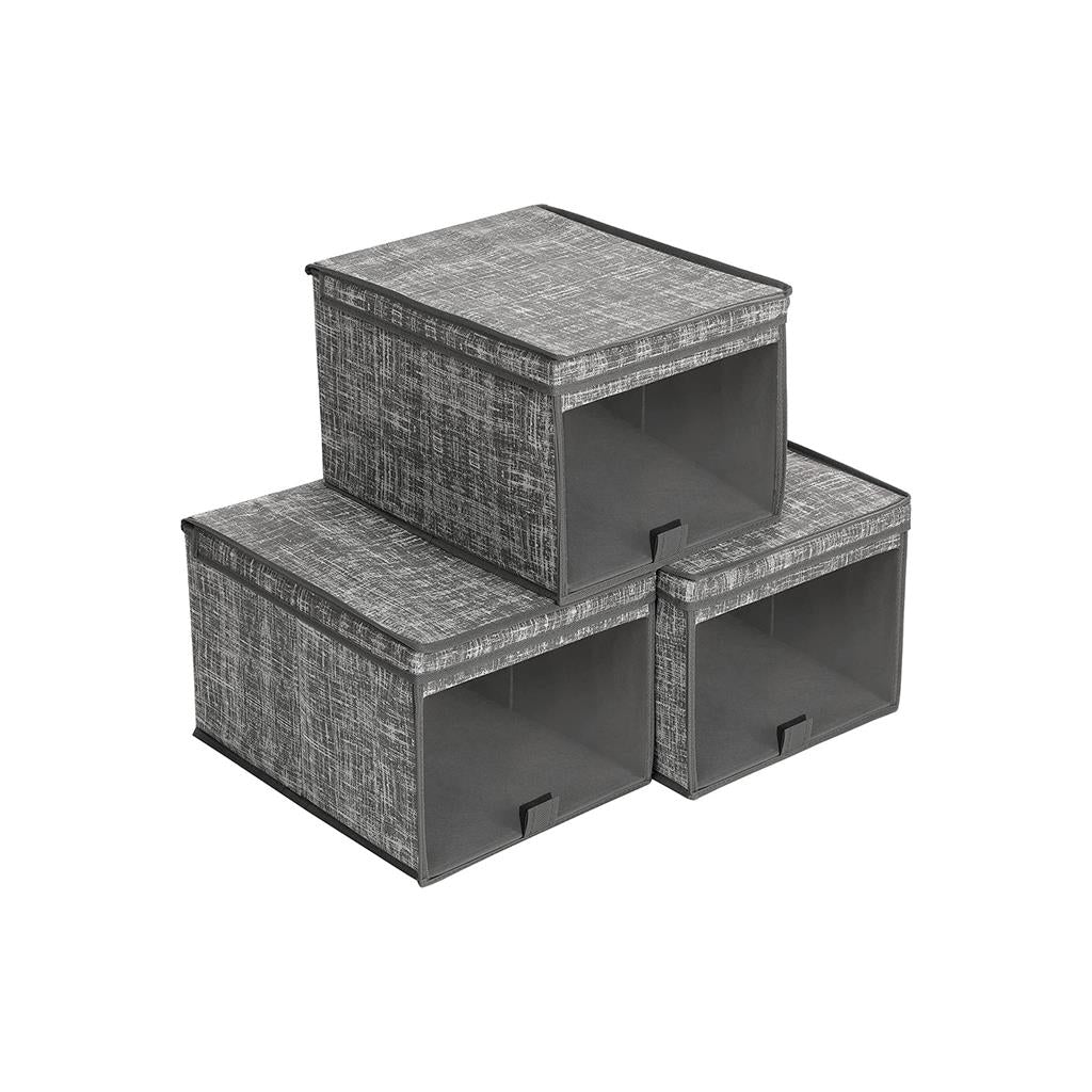 Fabric Storage Boxes Set - Fabric - Grey - Set of 3 with Clear Front Window and Lid