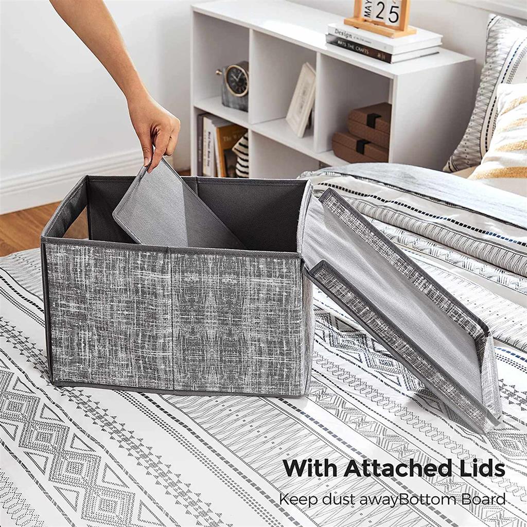 Fabric Storage Boxes Set - Fabric - Grey - Set of 3 with Clear Front Window and Lid