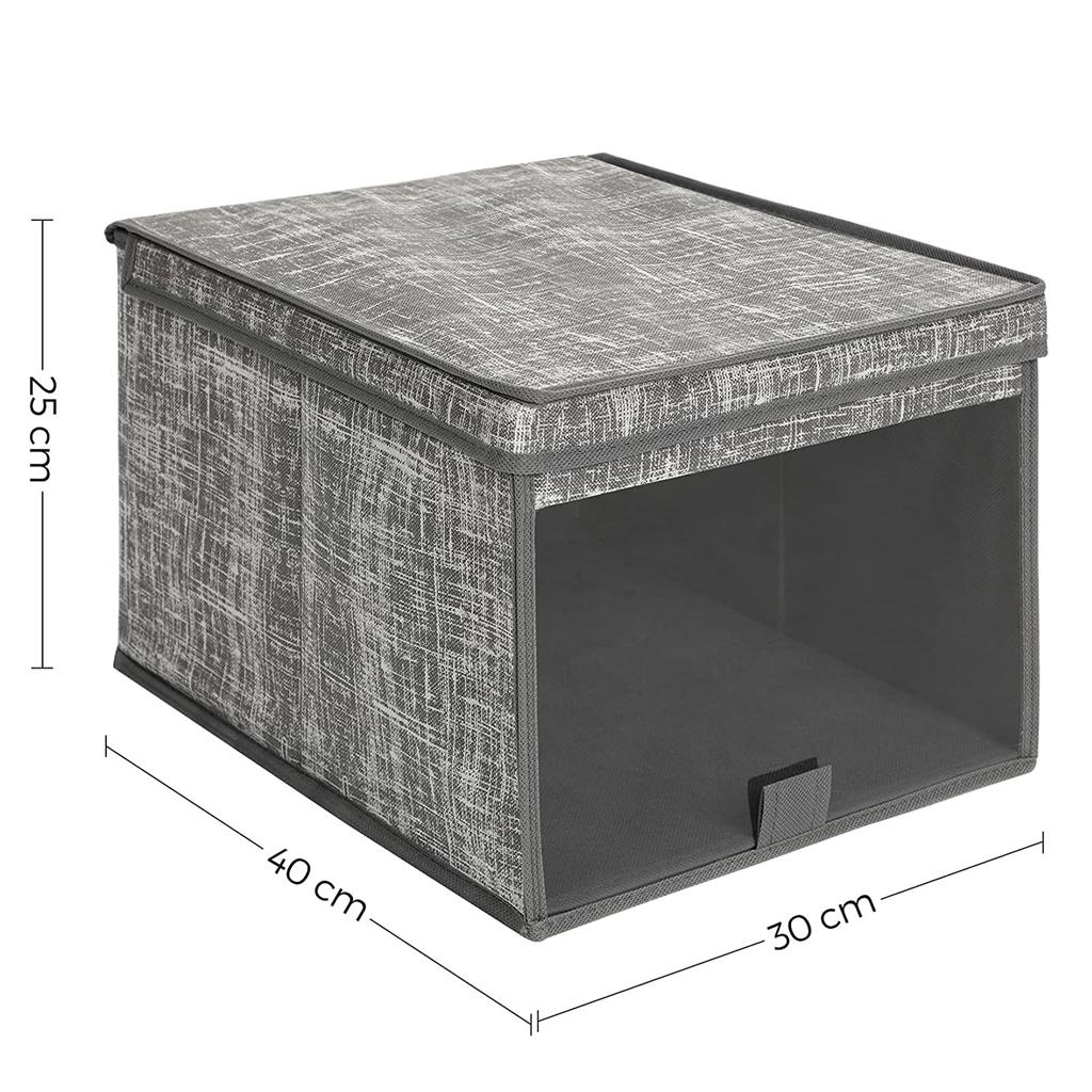 Fabric Storage Boxes Set - Fabric - Grey - Set of 3 with Clear Front Window and Lid