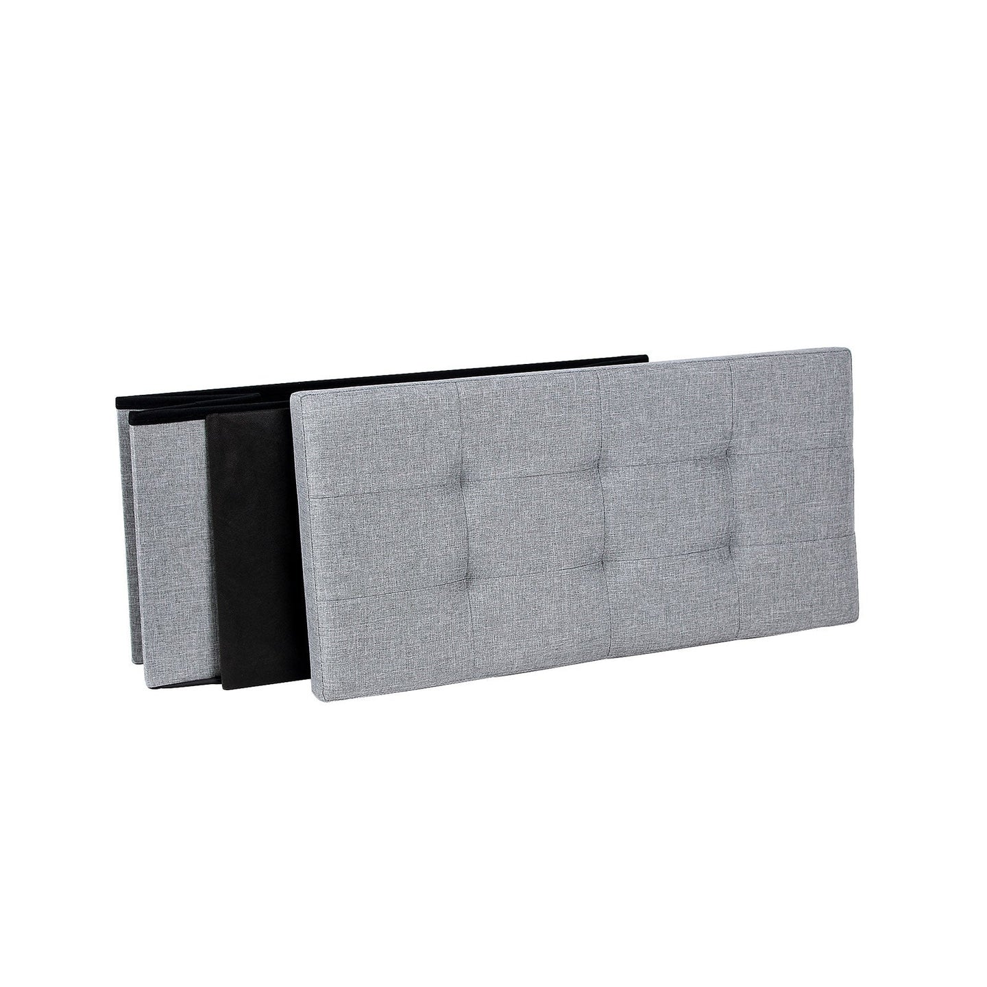Fabric Storage Ottoman - Linen Fabric - Light Grey - Versatile Folding Toy Box